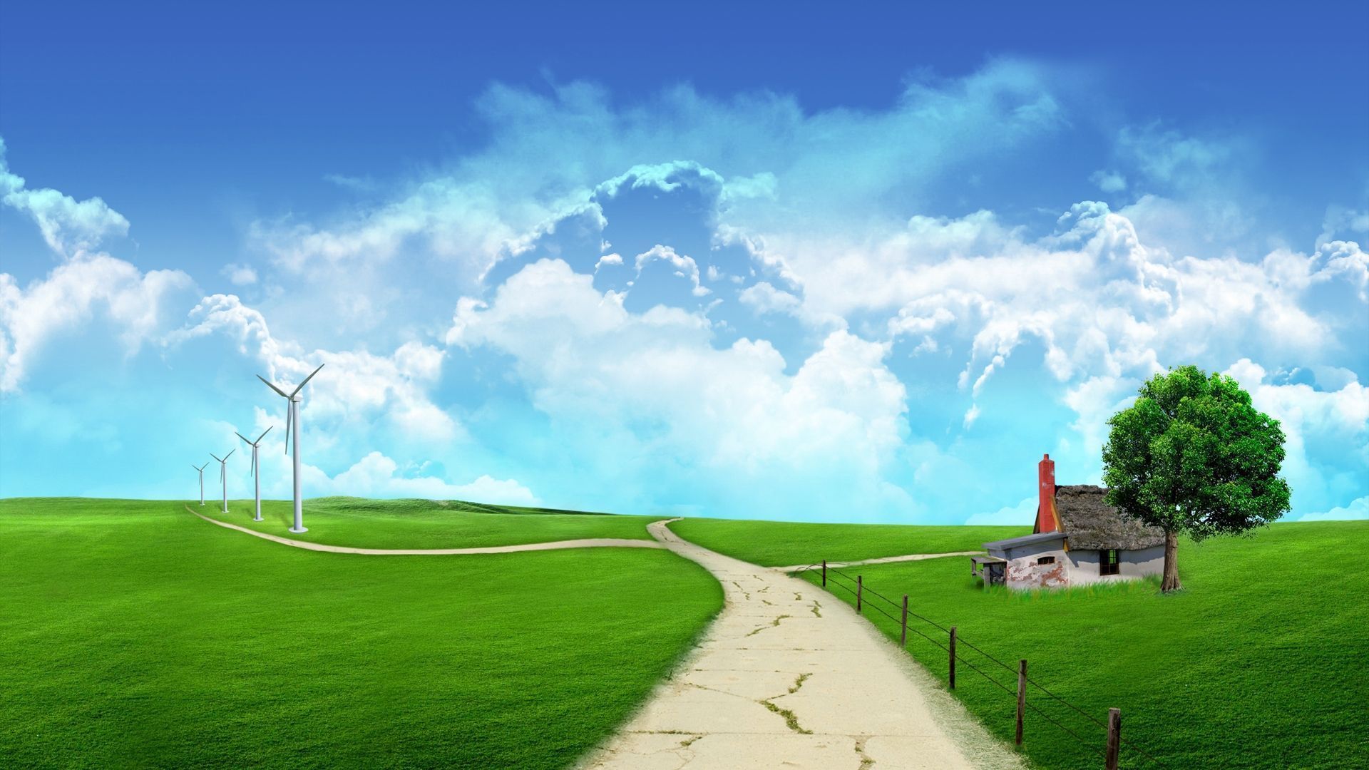 1920x1080 Village Road Wallpaper