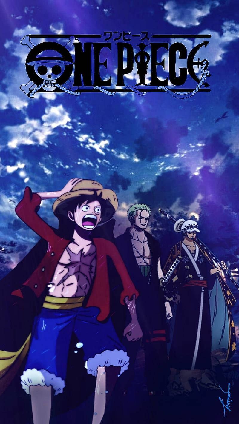 800x1421 Download Luffy Zoro Law One Piece Blue Wallpaper