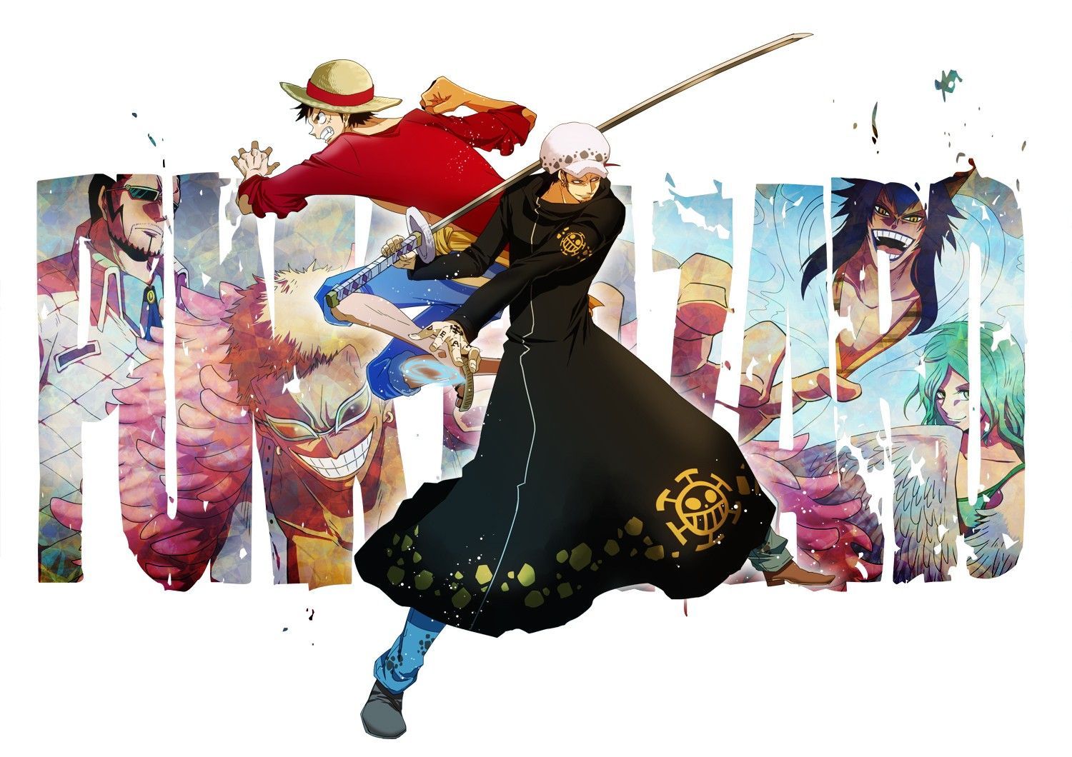 1500x1060 Trafalgar Law, One Piece, Monkey D. Luffy, Donquixote Doflamingo (1500x1060px) on