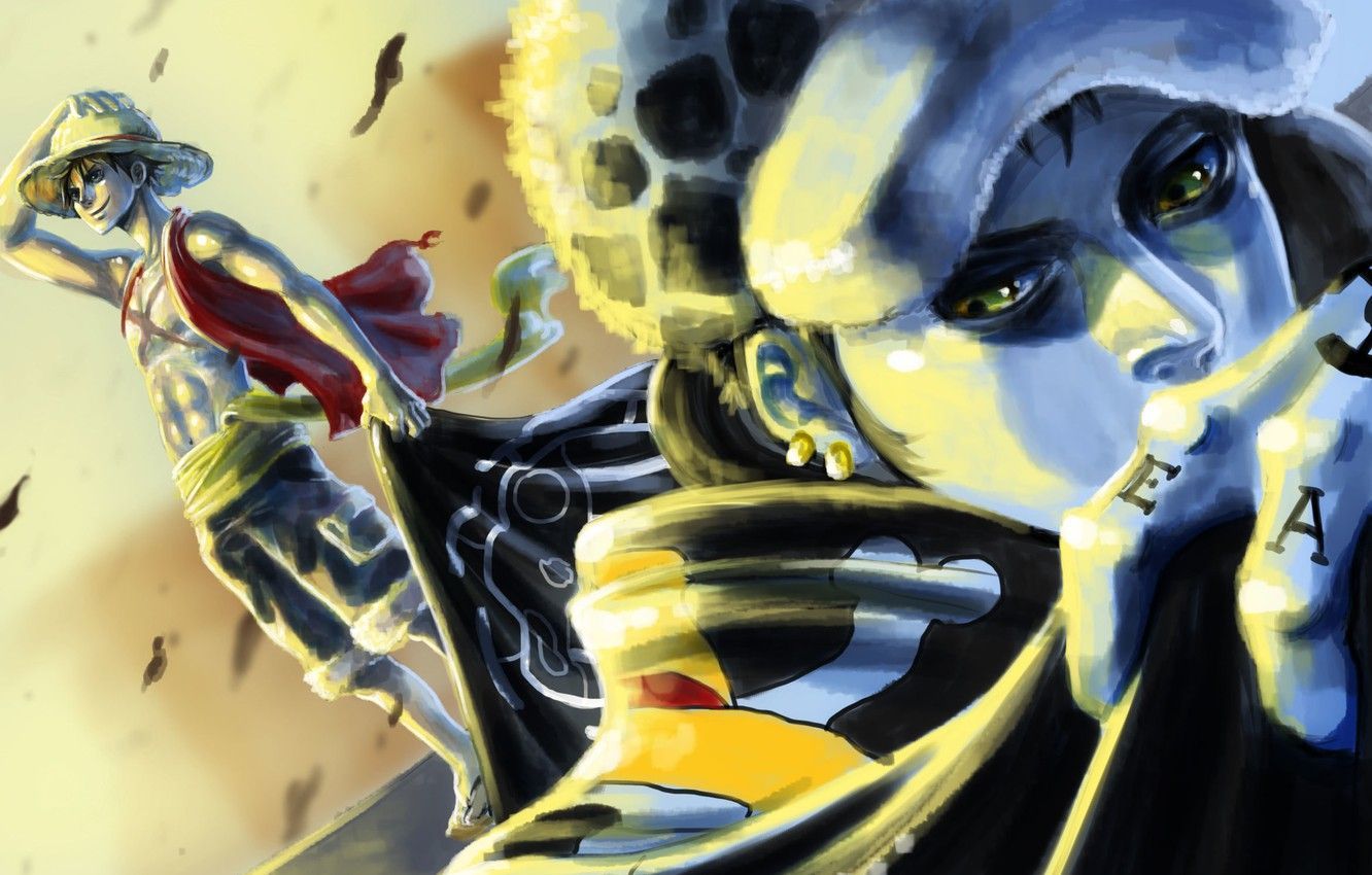 1332x850 Download wallpaper the wind, hat, guys, monkey d luffy, one piece, trafalgar law, section other in resolution 1024x1024