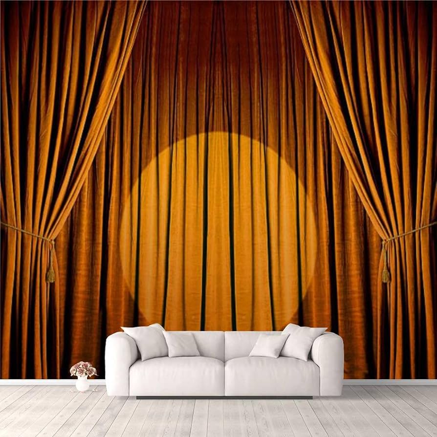 894x894 Modern 3D Gold Theatre Drapes with Spotlight Wallpaper Stick and Peel Wall Stickers Removable Wall Paper Mural for Living Room Bedroom TV Background Wall : Tools & Home Improvement