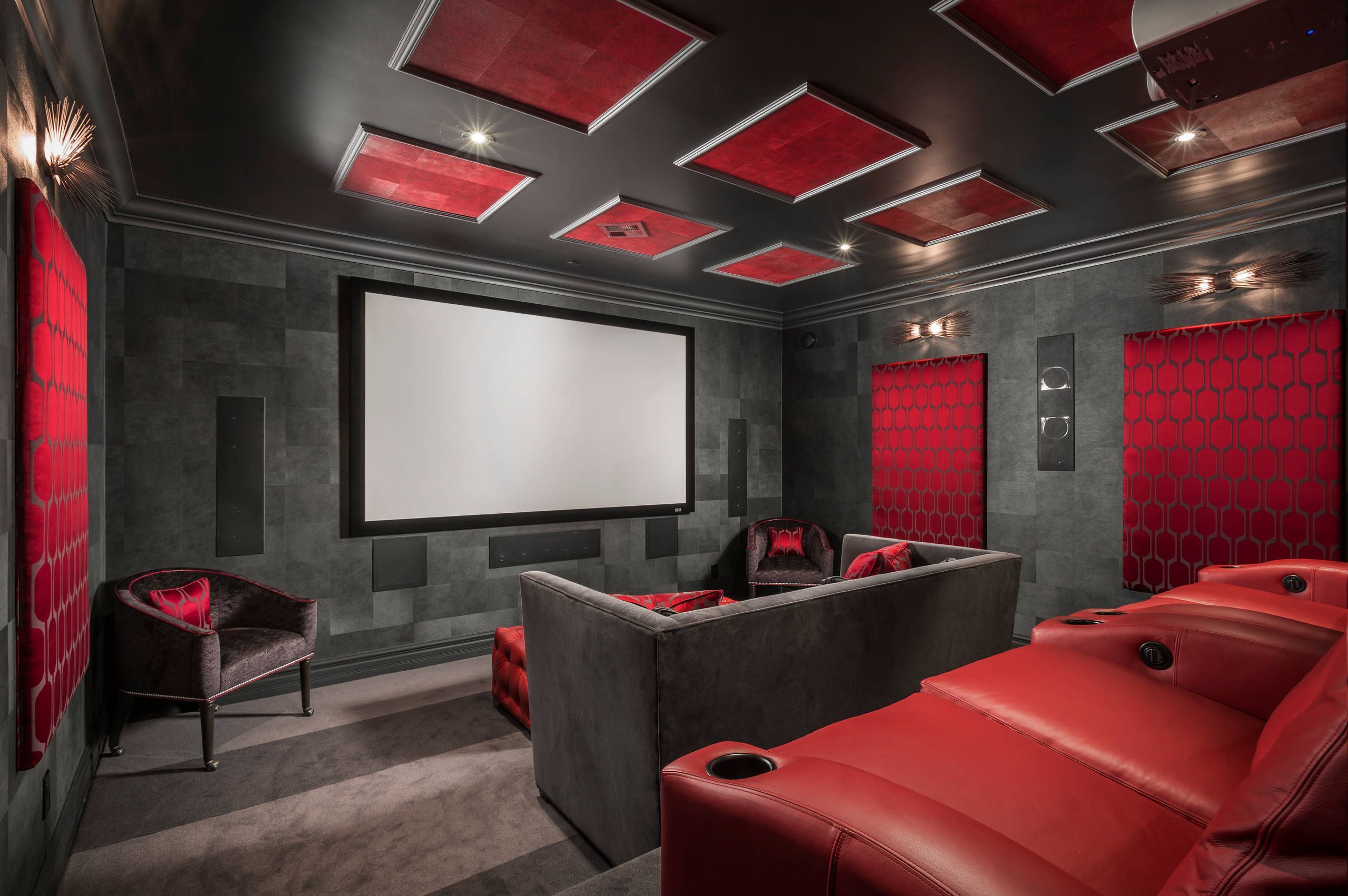 2560x1702 Contemporary Home Theater with Black Walls Ideas You'll Love, 2023