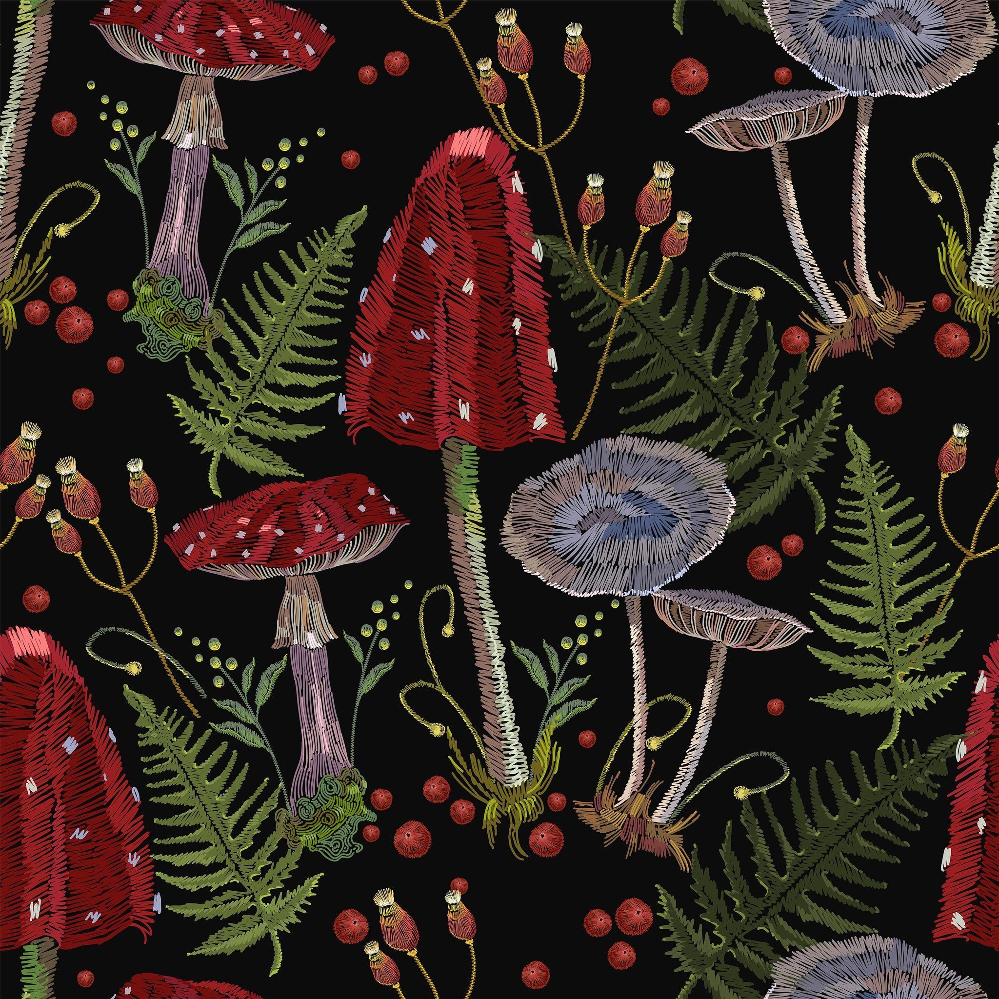 2048x2048 Lourdess Lane Dark Cottagecore Mushroom Peel and Stick Wallpaper
