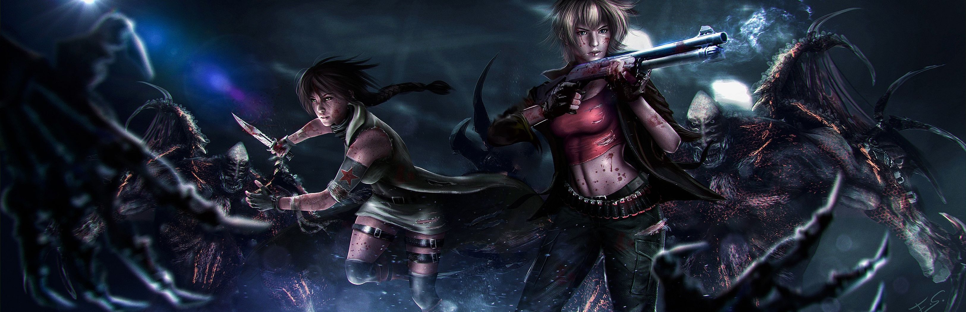 3250x1053 HD desktop wallpaper: Sci Fi, Women Warrior download free picture