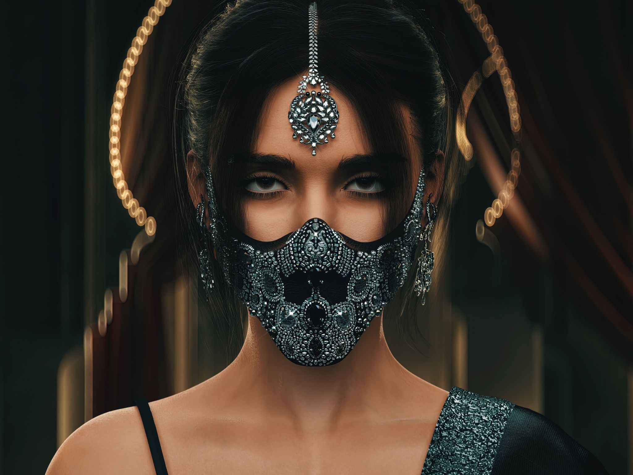 2048x1536 Traditional Wallpaper 4K, Woman, Mask, Sci Fi