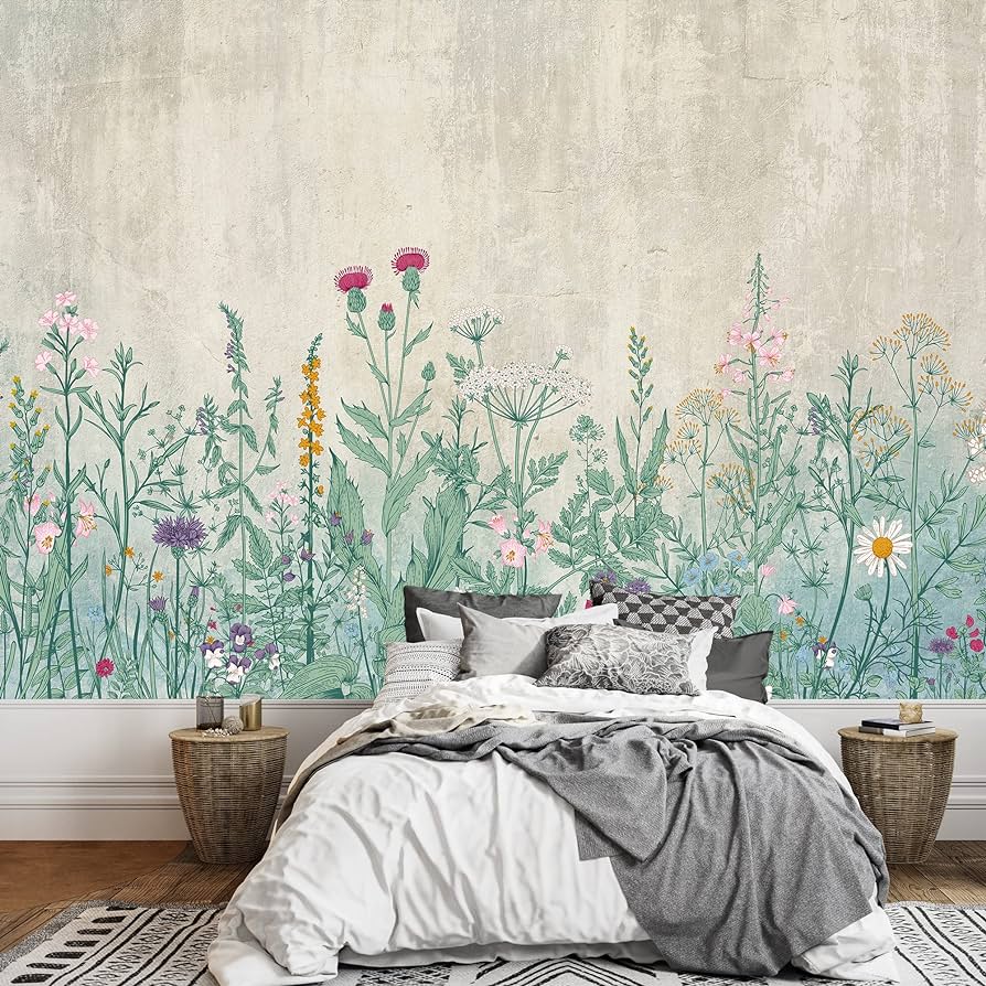 894x894 Wall26 Wall Mural Style Flowers And Plants With Vintage Wall Background. Self Adhesive Vinyl Wallpaper Removable Modern Wall Decor Inches : Tools & Home Improvement