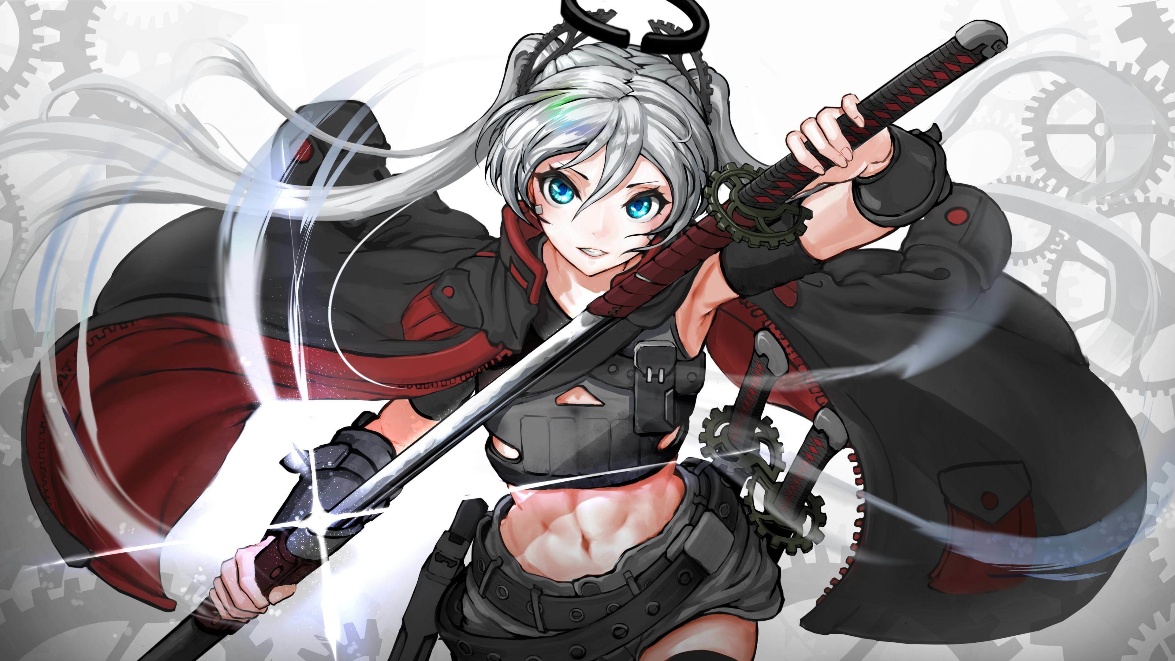 3840x2160 Download wallpaper 3840x2160 katana, warrior, anime girl, original 4k wallpaper, uhd wallpaper, 16:9 widescreen 3840x2160 HD background, 9877