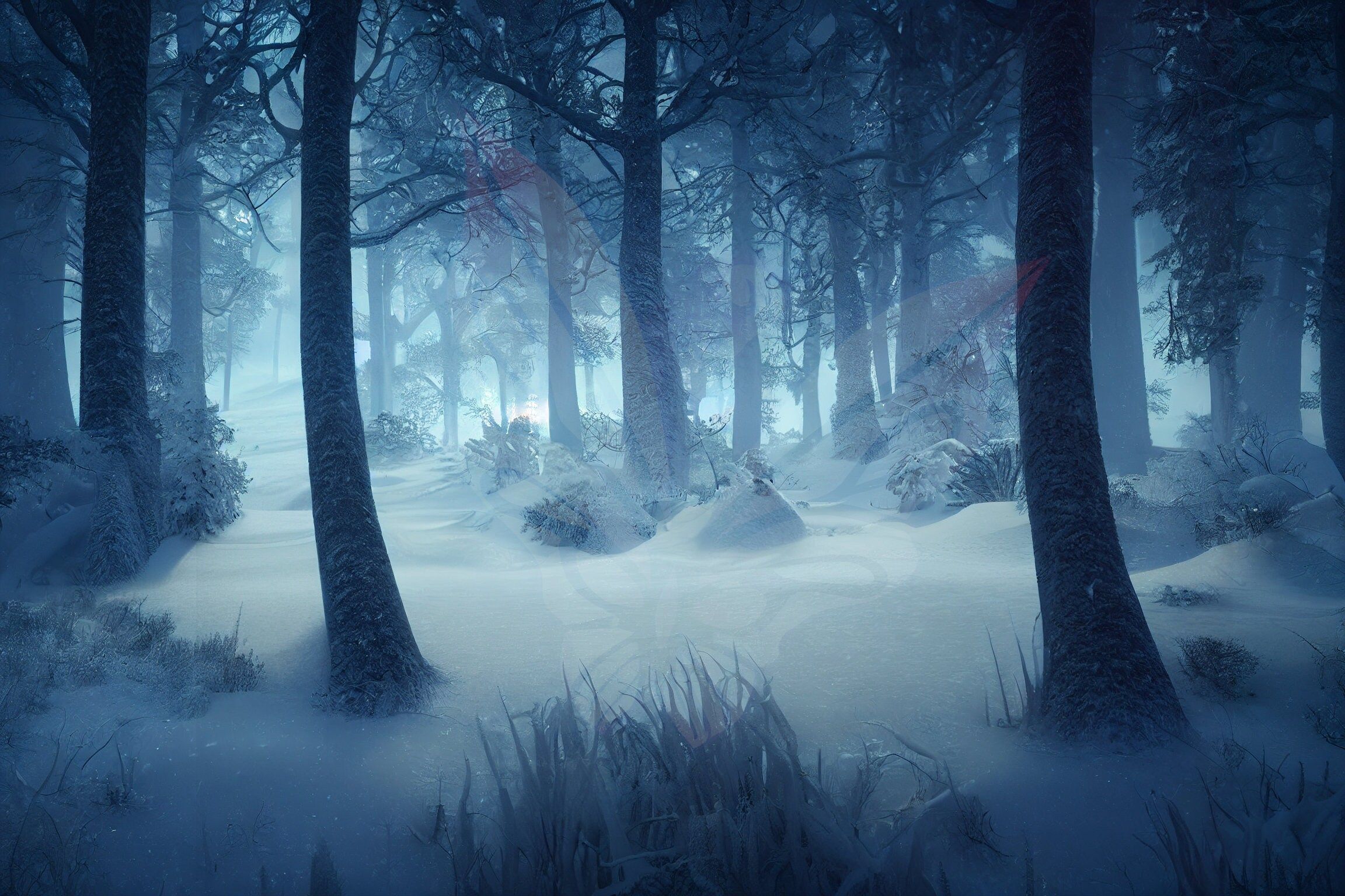2304x1536 Snowy Forest Nature Desktop Wallpaper Digital AI Art