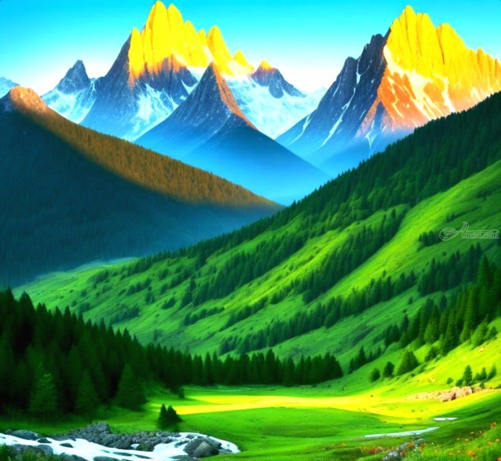 1000x920 Digital Nature Mountains AI View Digital Art / Computer Art