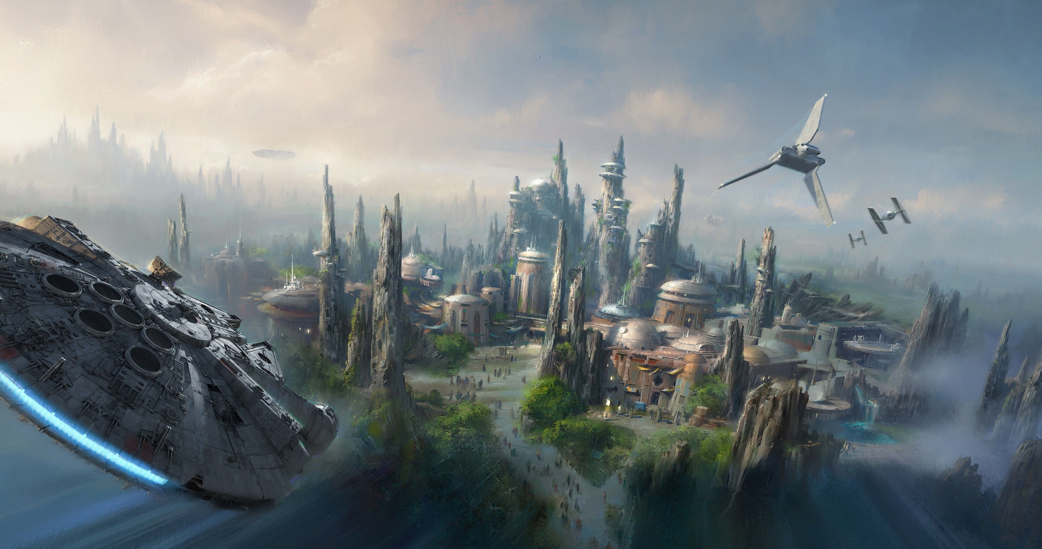 3600x1896 Millennium Falcon Star Wars K #wallpaper #hdwallpaper #desktop. Disney star wars land, Star wars wallpaper, Awesome star wars art