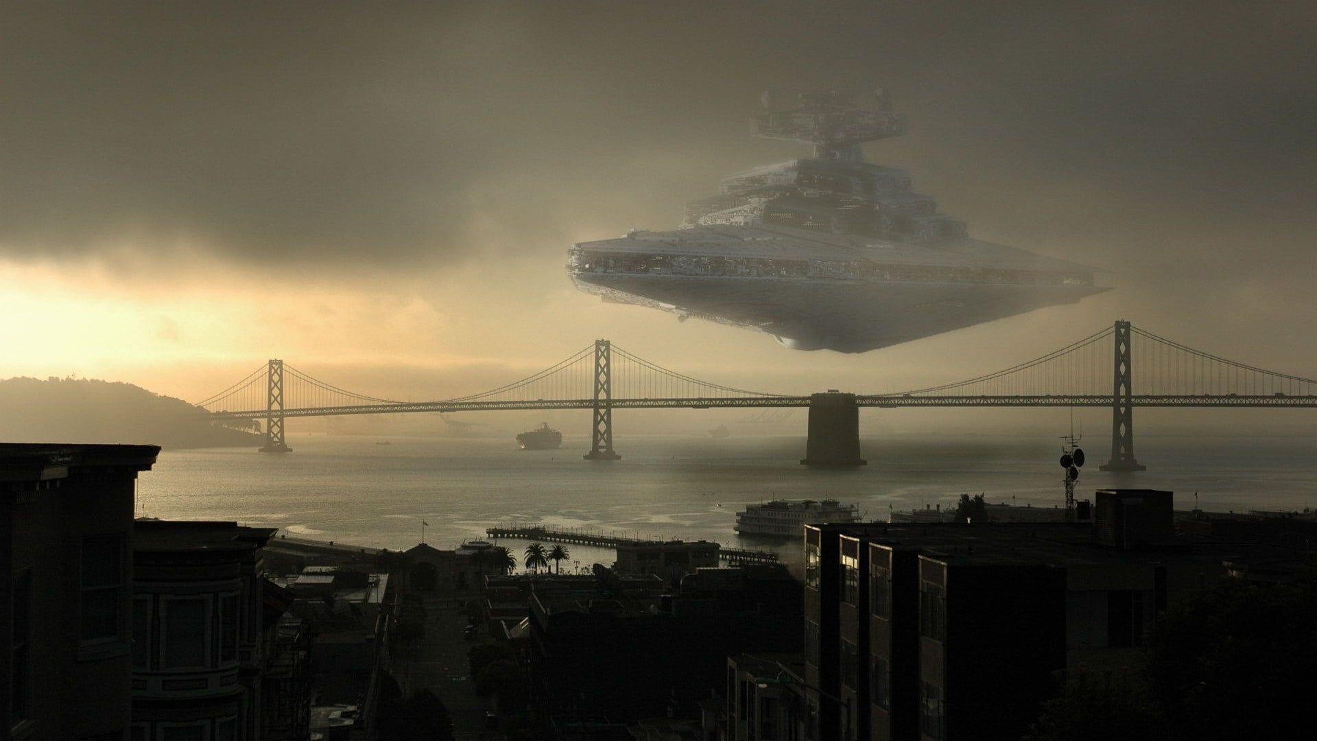 1920x1080 Star Wars Star Destroyer digital wallpaper #spaceship #landscape Star Wars Star Destroyer San. Dual screen wallpaper, Star wars wallpaper, Science fiction artwork