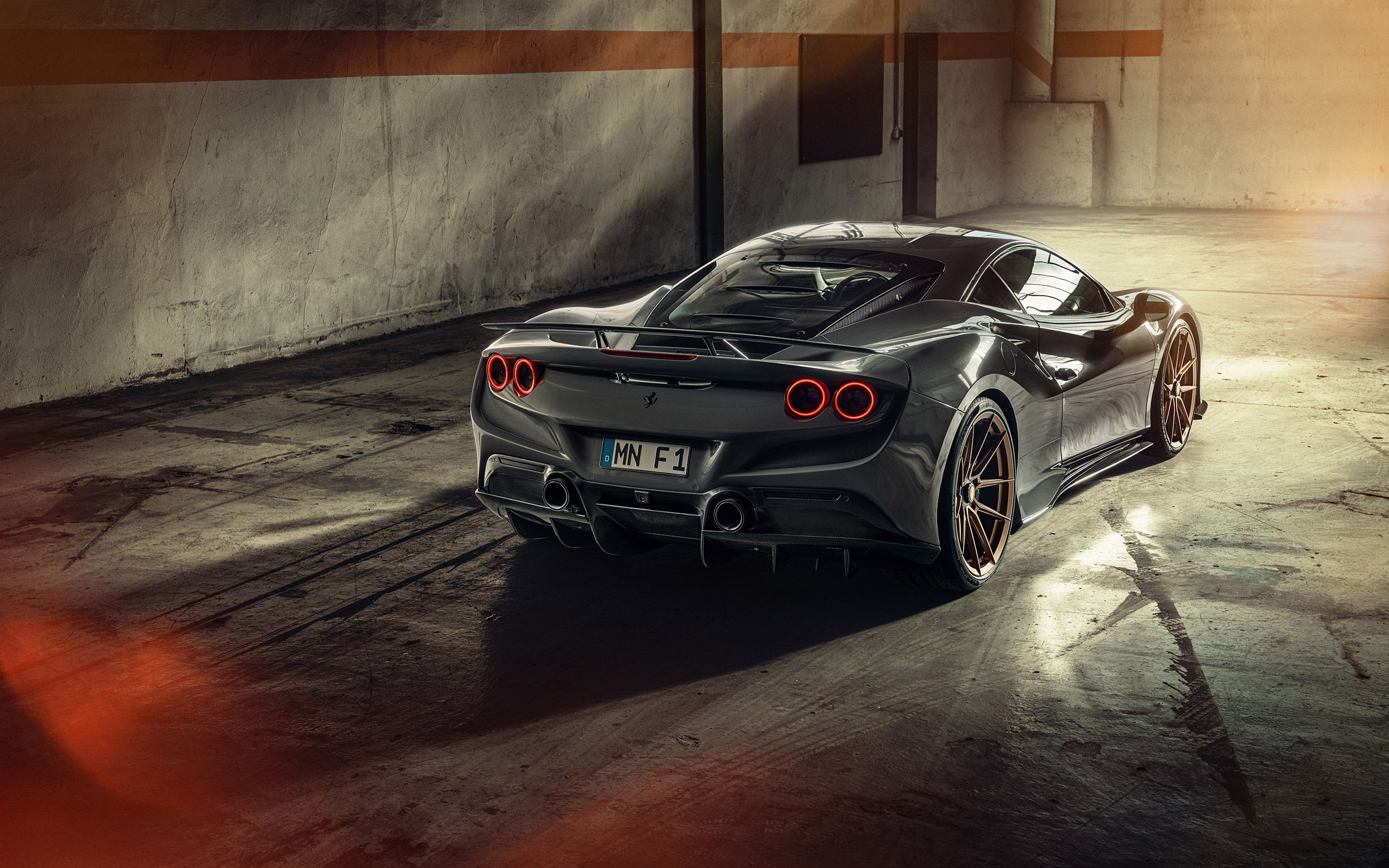 3840x2400 Download wallpaper Ferrari F8 Tributo, Novitec, 4k, rear view, exterior, gray sports coupe, luxury supercar, new gray F8 Tributo, tuning F8 Tributo, italian sports cars, Ferrari for desktop with resolution 3840x2400