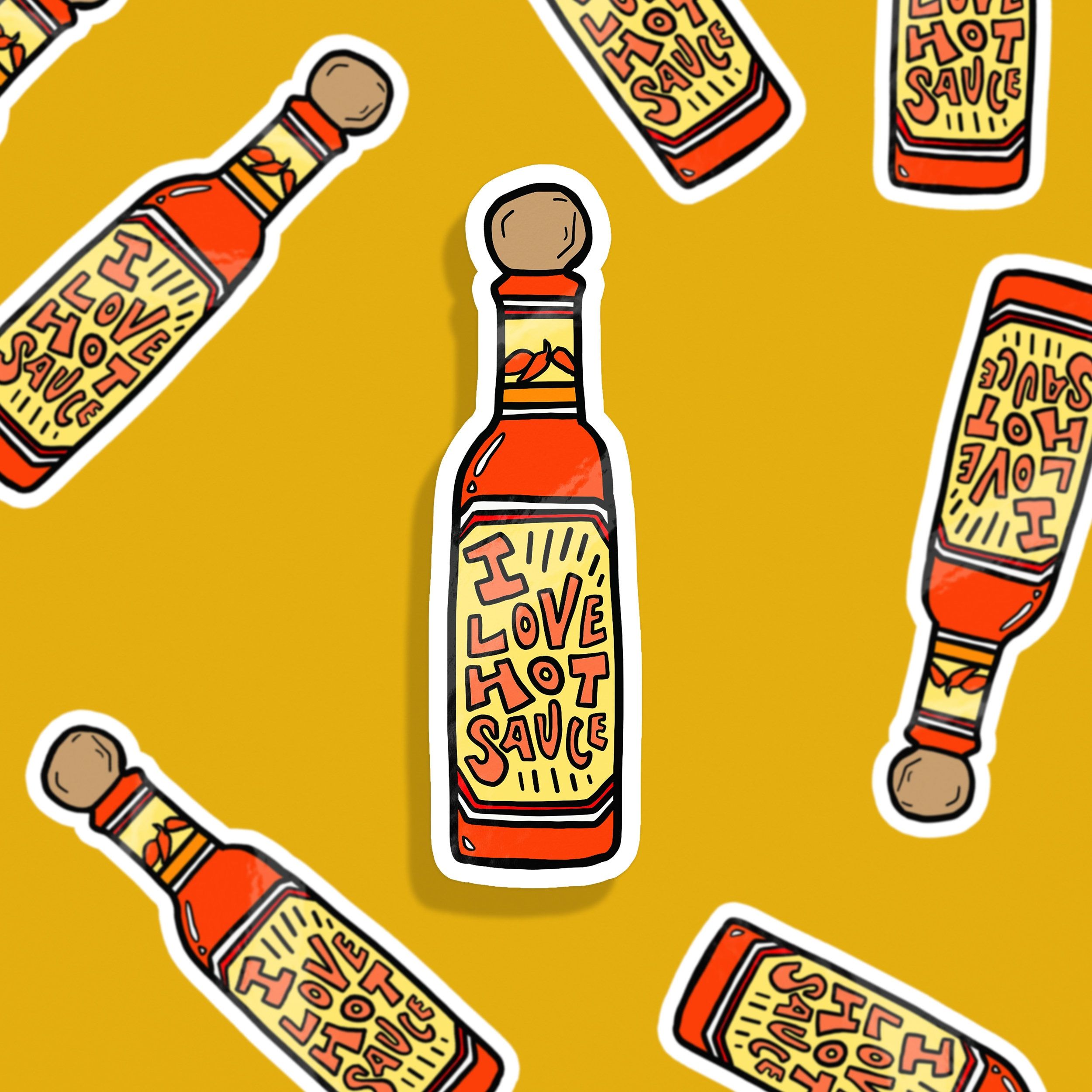 2500x2500 I LOVE HOT SAUCE Sticker Vinyl Spicy Food Water Proof