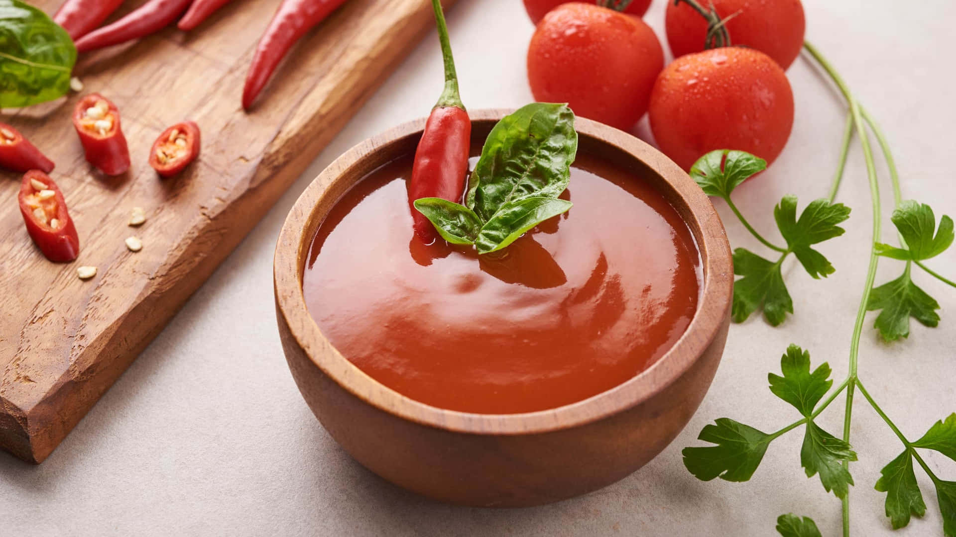 1920x1080 Download Delicious Red Sauce in a White Bowl Wallpaper
