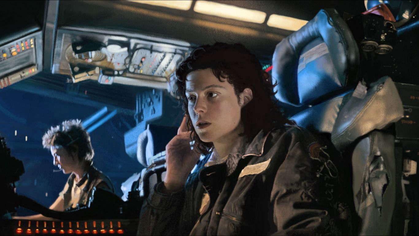 1366x768 Download wallpaper others, alien, spaceship, Ellen Ripley, Sigourney Weaver, Joan Lambert, USCSS Nostromo, Veronica Cartwright, Nostromo, section films in resolution 1366x768