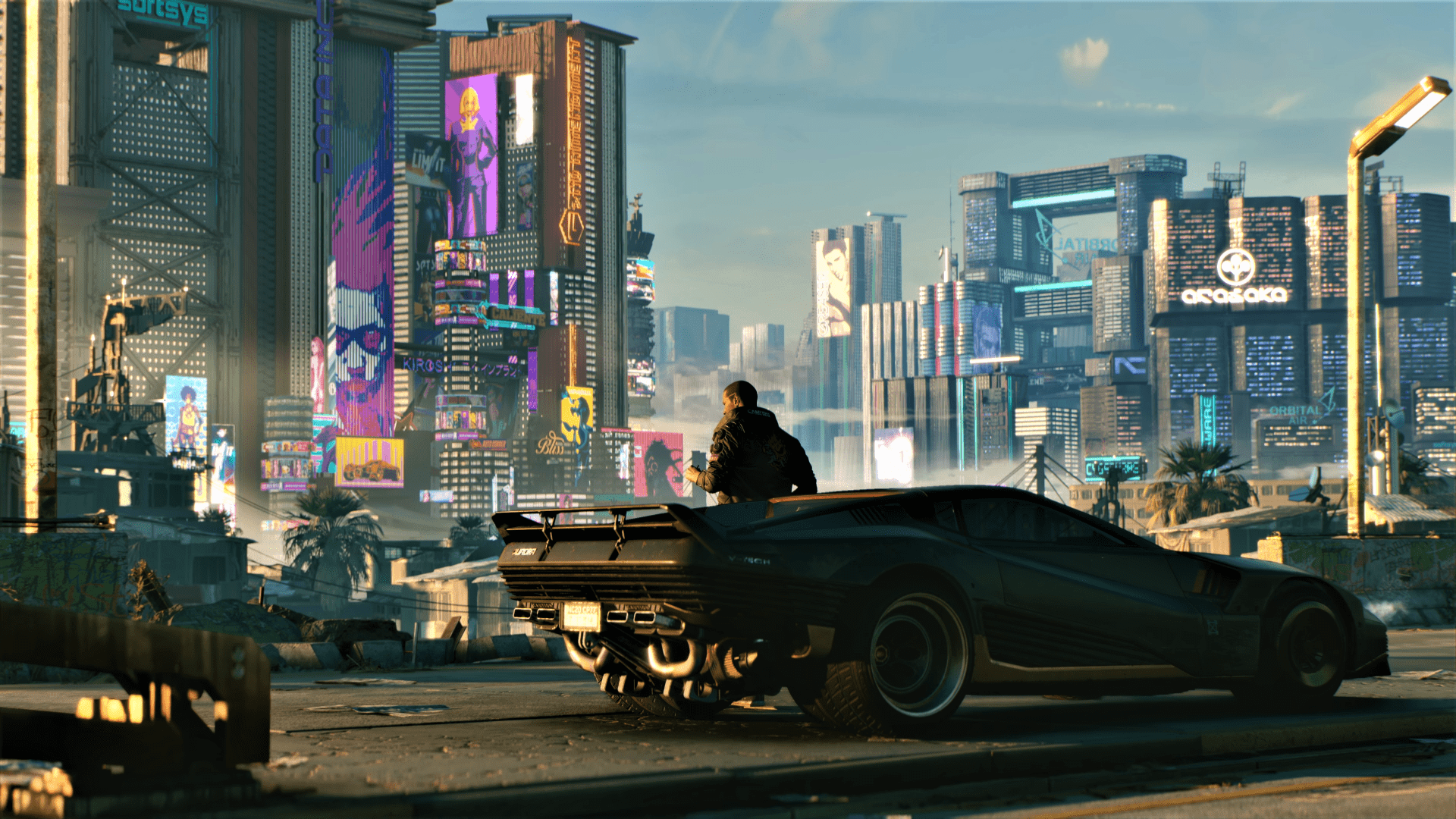 Wallpaper Girl, The city, The game, Rain, Art, Cyborg, CD Projekt