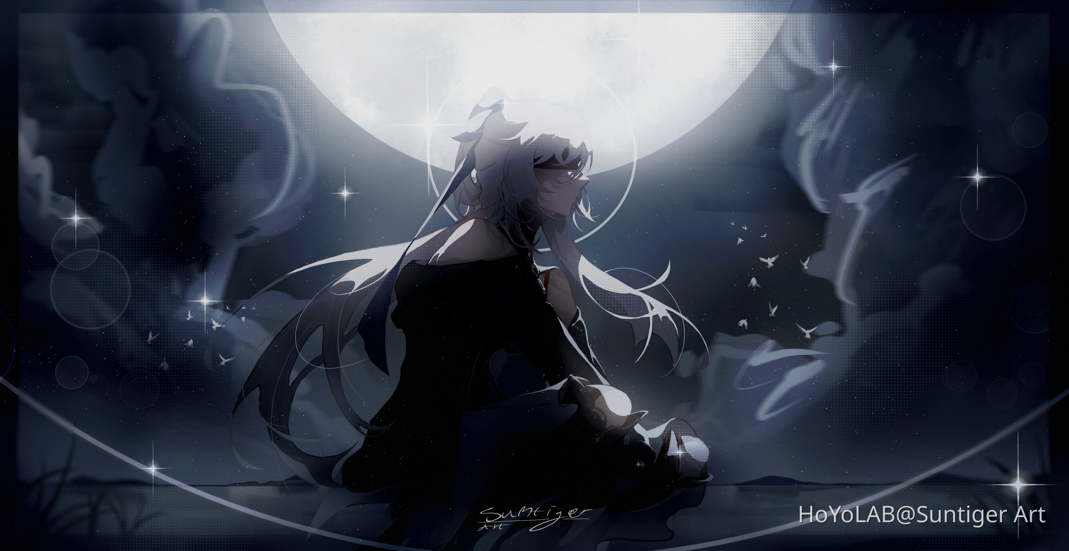 3600x1857 Jingliu fanart ( Moonlit night) Honkai: Star Rail
