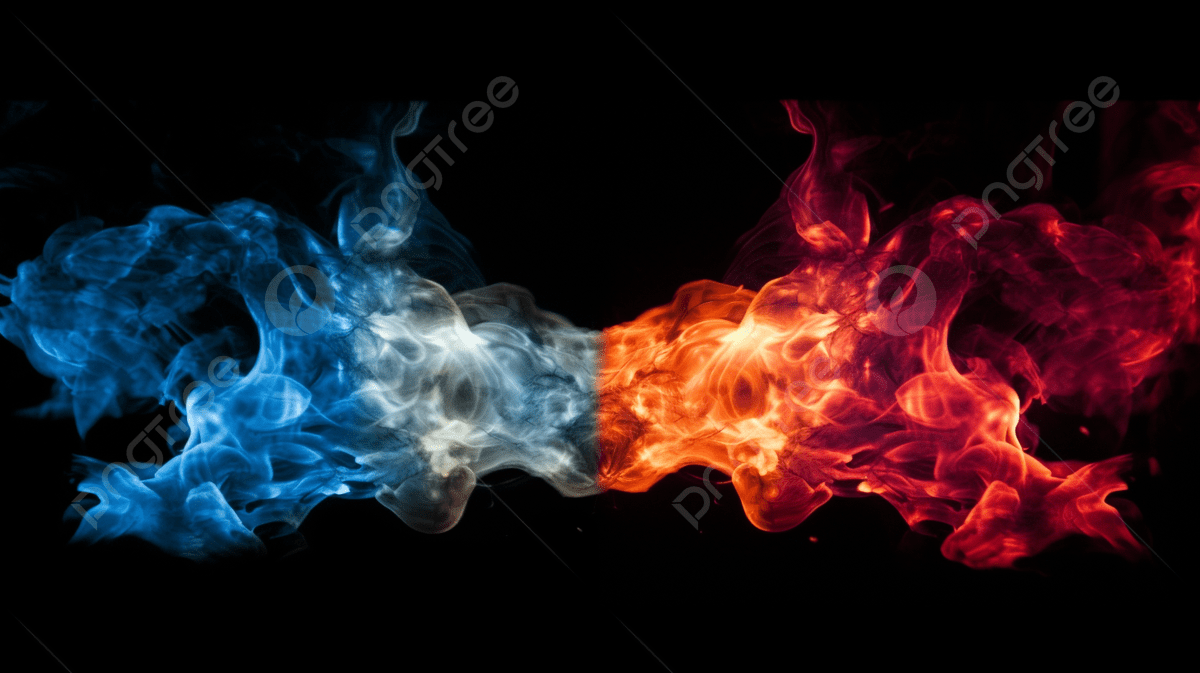 1200x673 Pair Of Smoke Clouds With Red Background, Background Image Of Opposing Blue And Red Flames HD Photography Photo, Organism Background Image And Wallpaper for Free Download