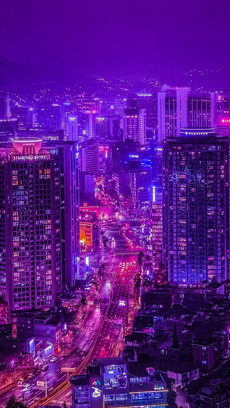 800x1420 Download Wallpaper 800x1420 Night City, Road, Architecture, Lights, Neon Iphone Se 5s 5c 5 For Parallax HD Background