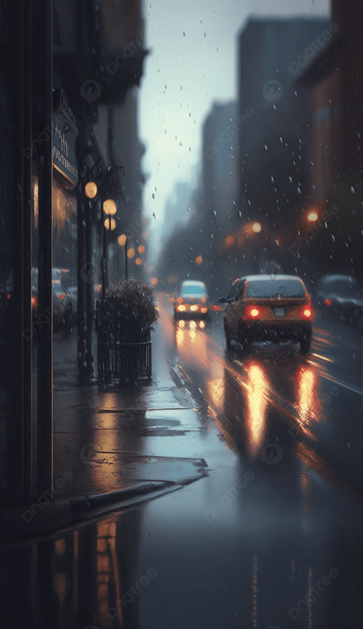 1200x2080 Latar belakang Latar Belakang Kota Jalan Hujan Dengan Mobil Dan Bangunan Gambar Wallpaper Untuk Download Gratis
