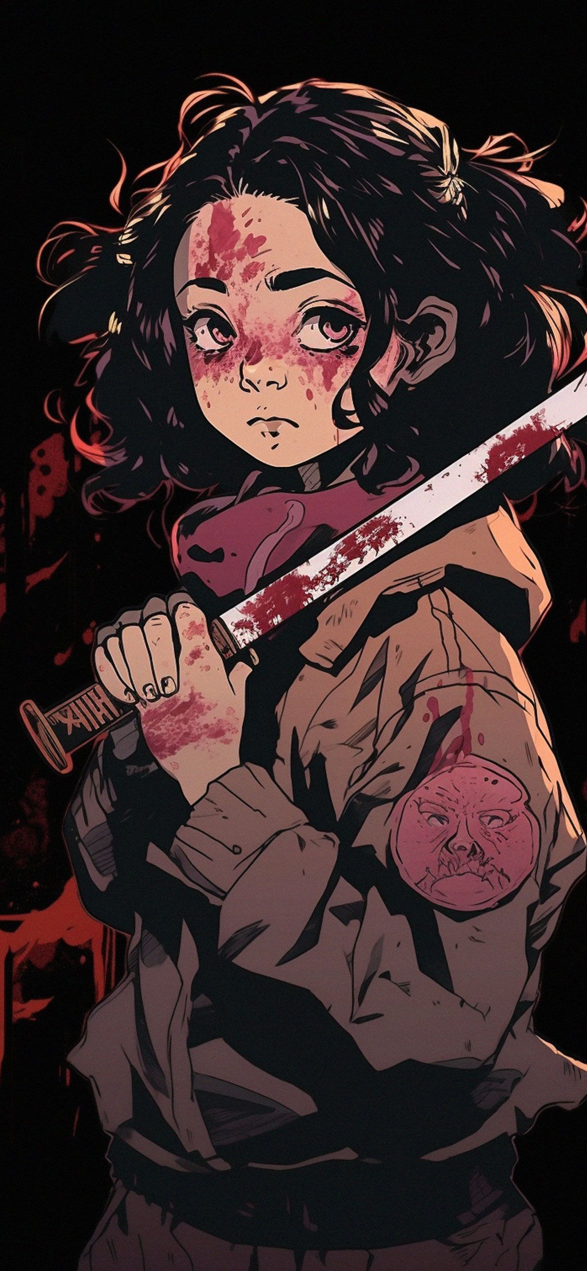 1183x2560 Anime Girl with Sword Black Wallpaper