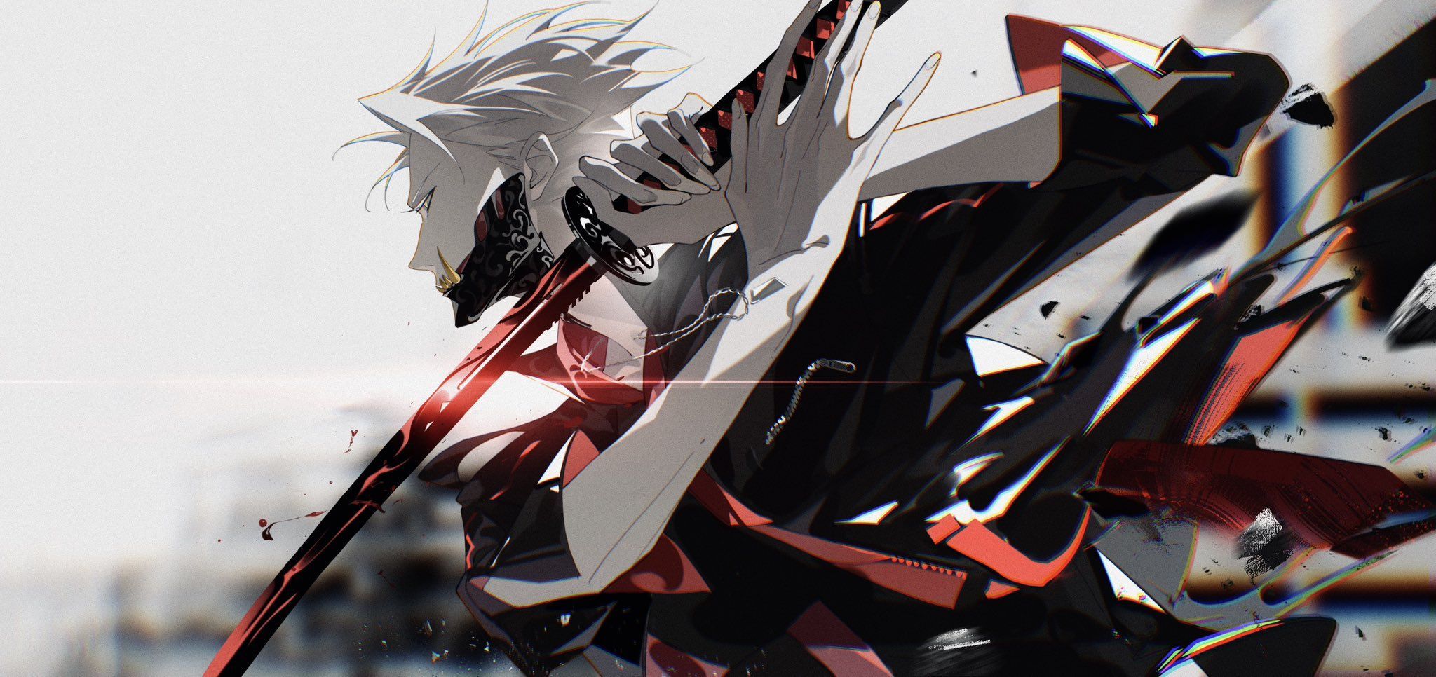 2048x966 katana, futuristic, anime boys, sword