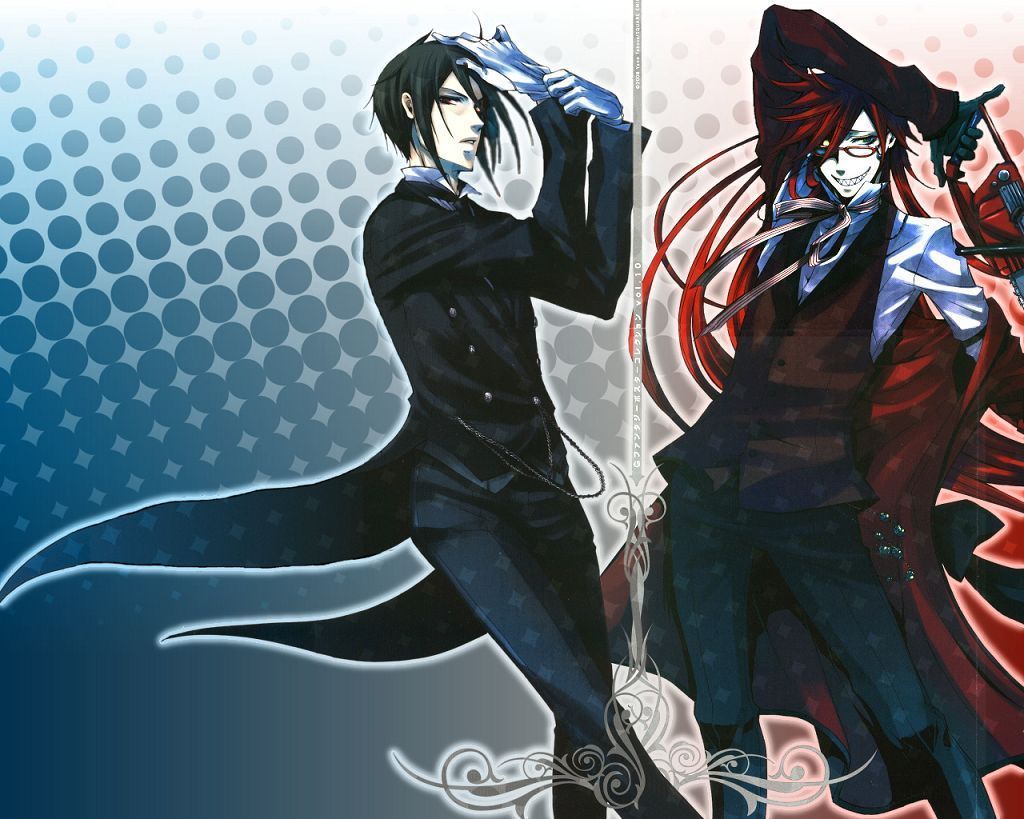 1024x819 toboso yana kuroshitsuji grell sutcliff sebastian michaelis male megane wallpaper