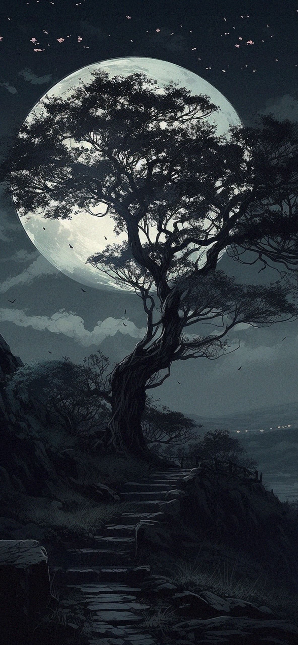 1183x2560 Night Moon & Tree Art Wallpaper Night Wallpaper iPhone