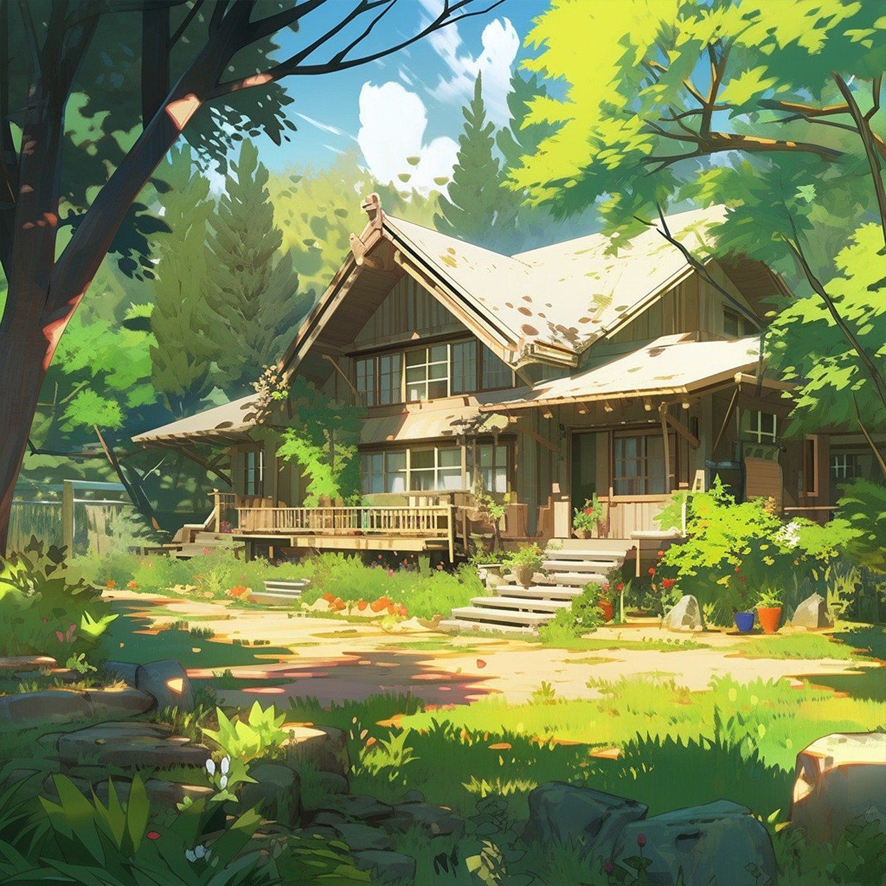 1280x1280 Download Ai Generated Lofi Japanese House Royalty Free Stock Illustration Image