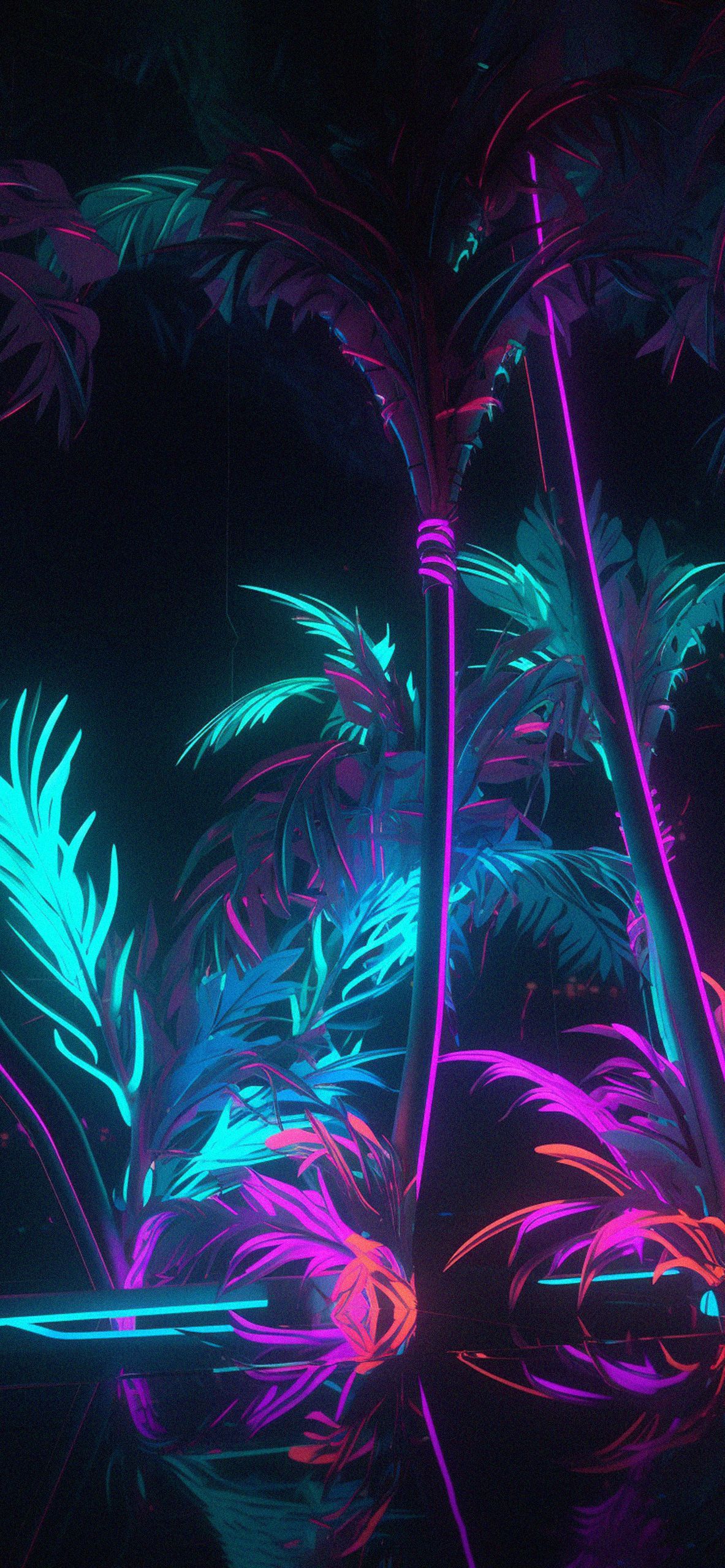 1183x2560 Neon Palms Black Wallpaper Aesthetic Wallpaper iPhone