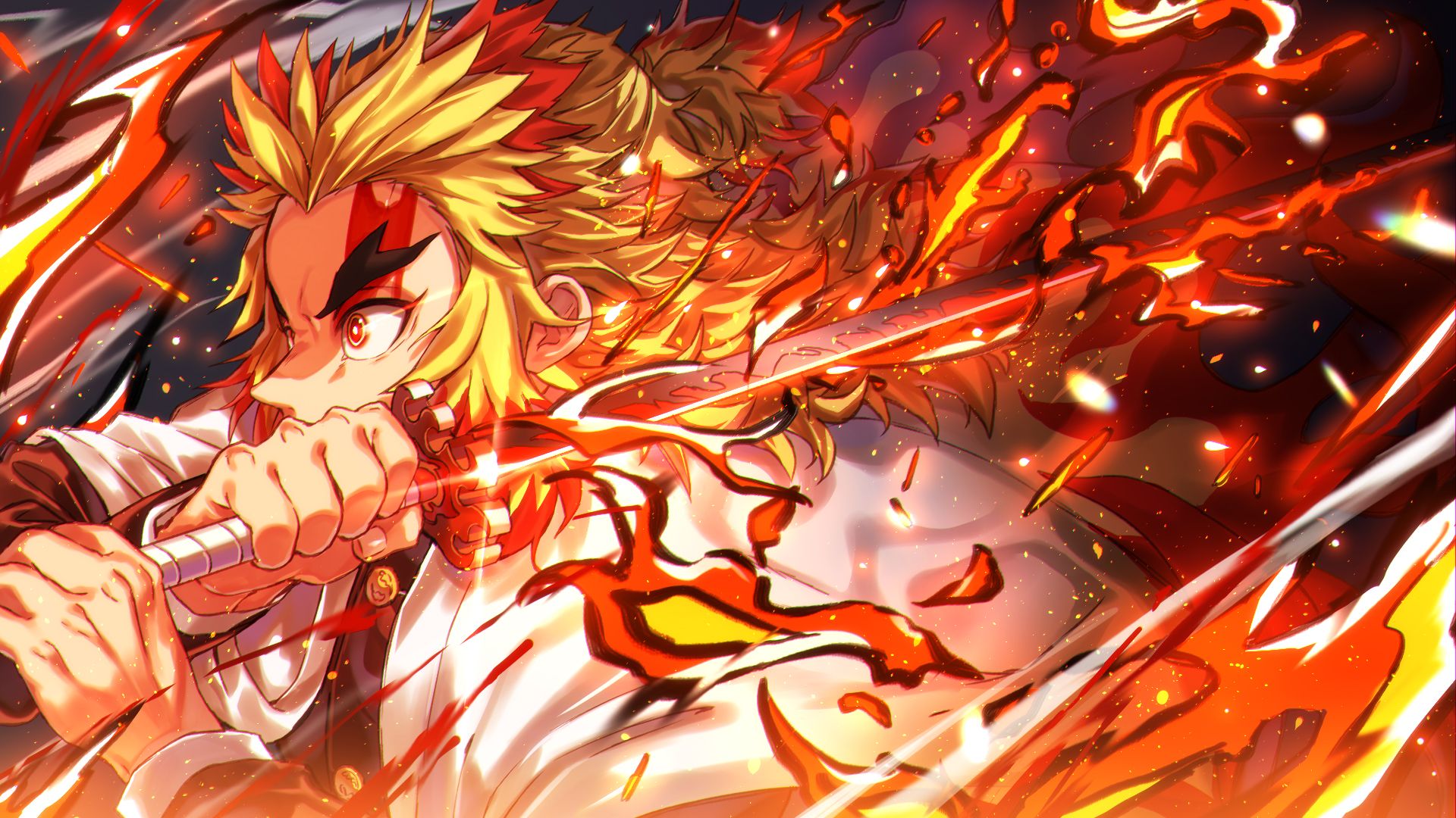 1920x1080 Kyojuro Rengoku With Sword HD Demon Slayer Kimetsu no Yaiba Wallpaper