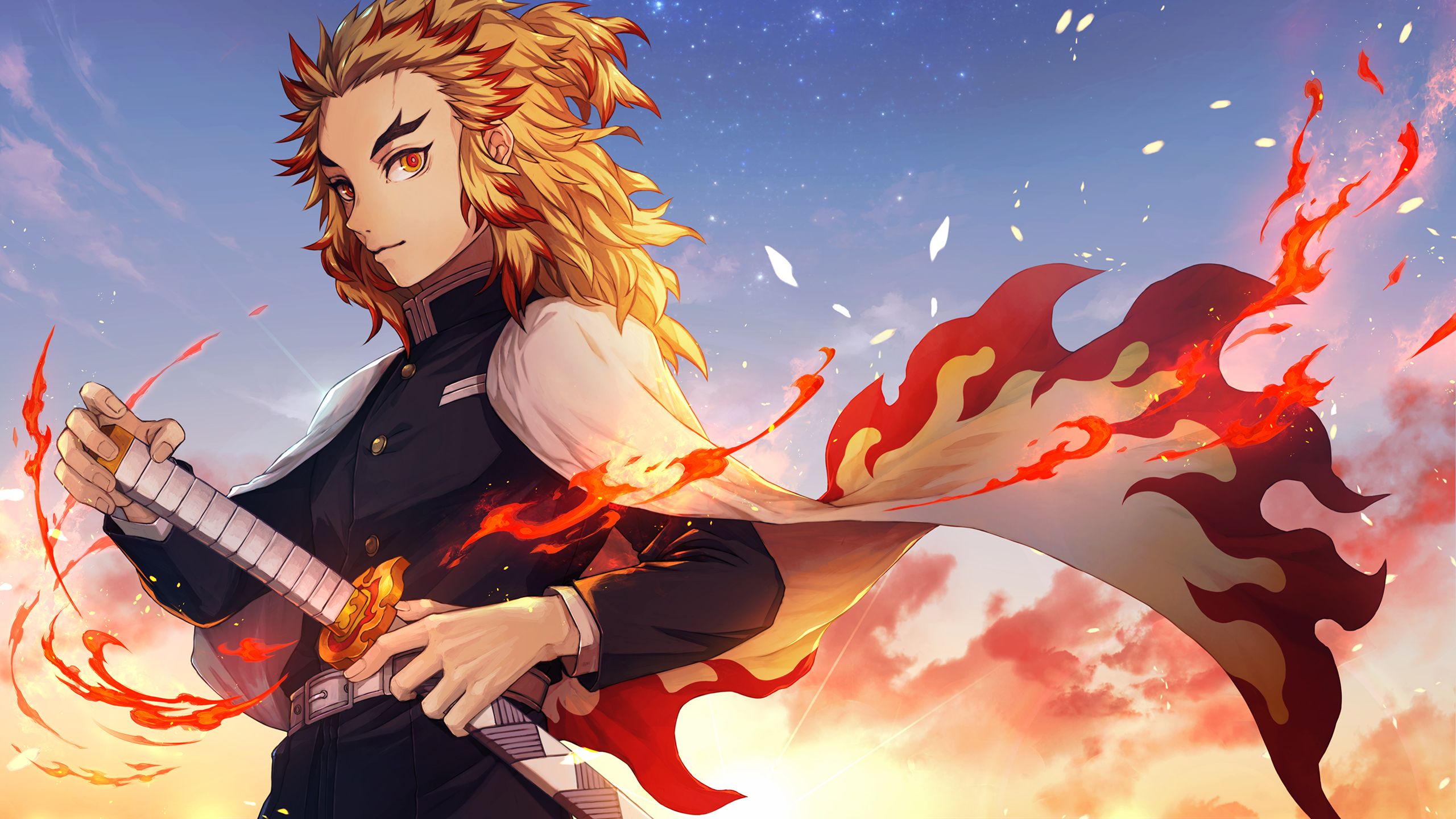 2560x1440 Kyojuro Rengoku HD Demon Slayer Kimetsu no Yaiba Wallpaper