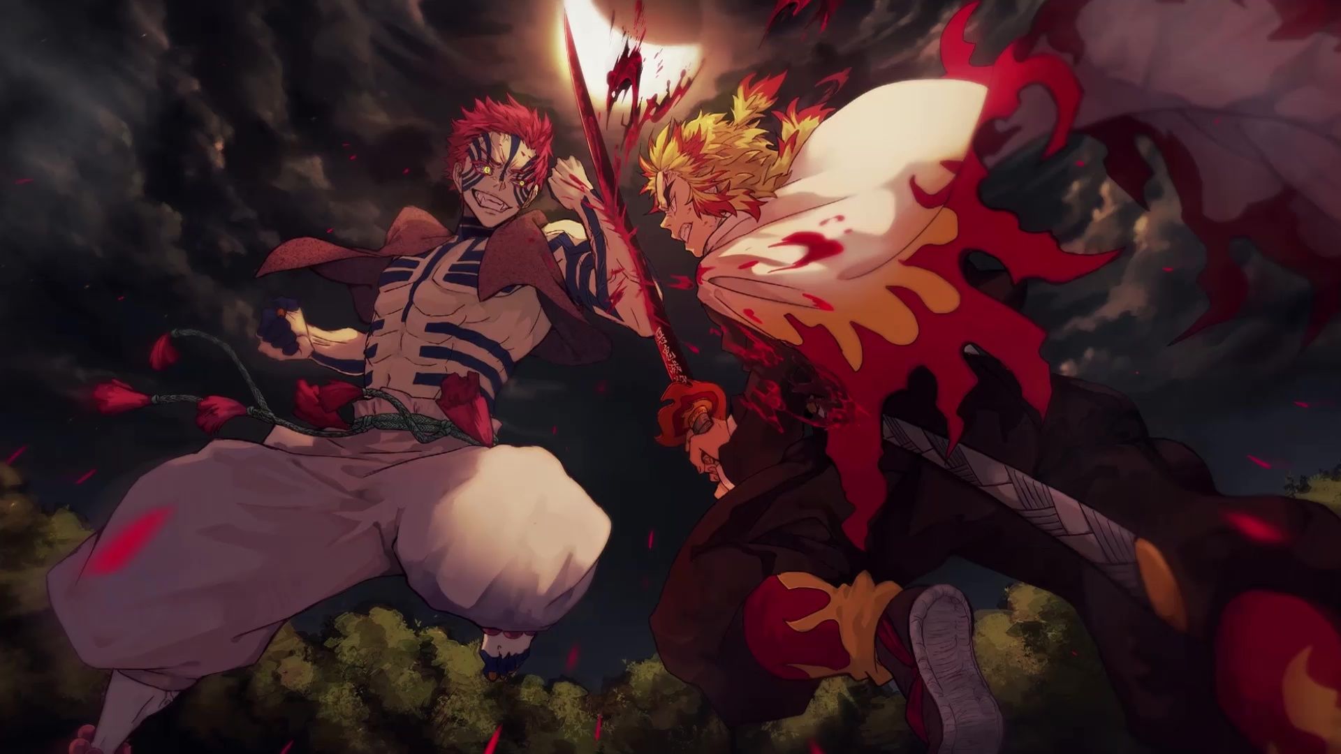 1920x1080 Kyojuro Rengoku vs Akaza Kimetsu No