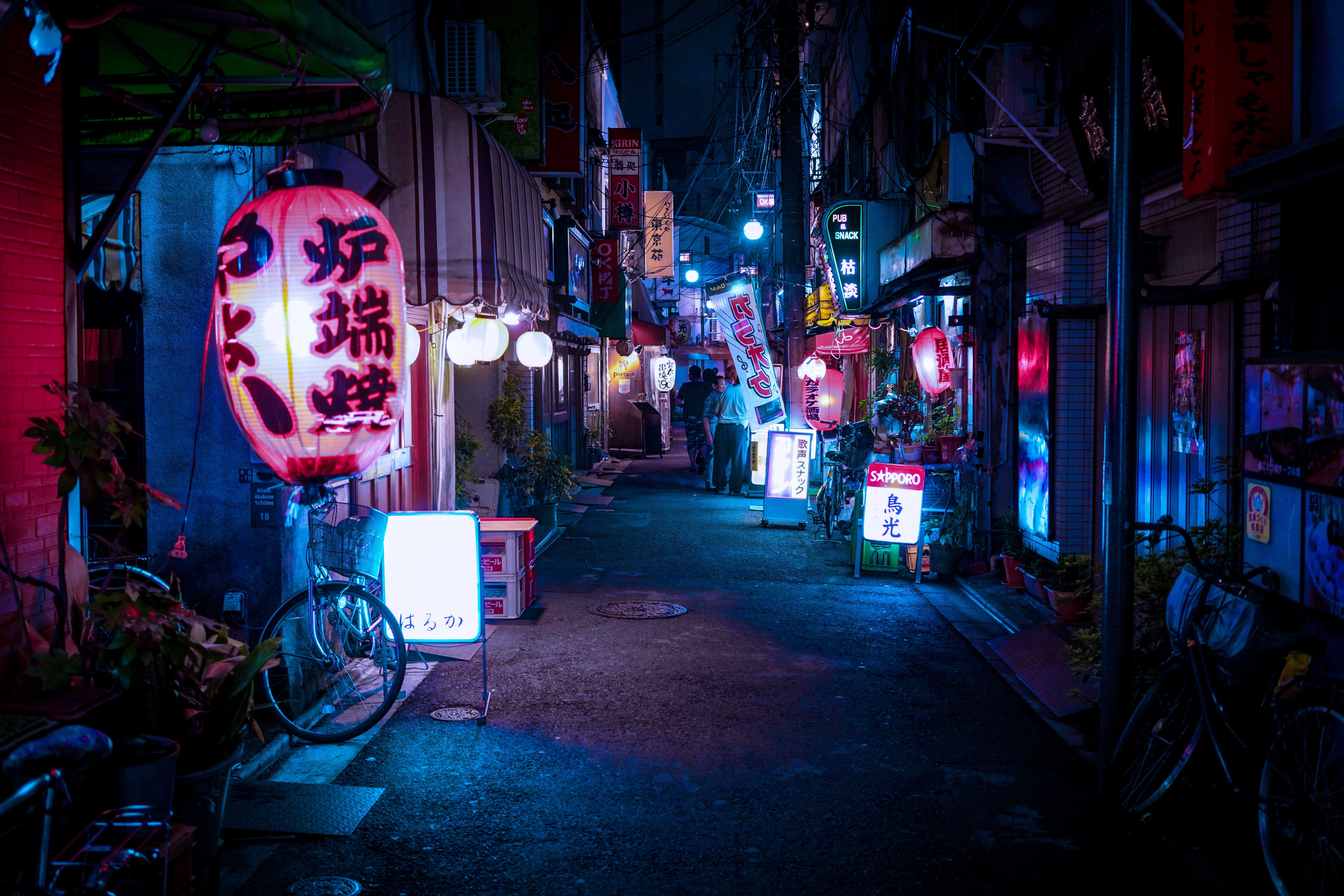 7952x5304 Lighted Chinese lantern wallpaper, alley, street, building, sign, asian. Scenic travel, Japan street, Tokyo picture