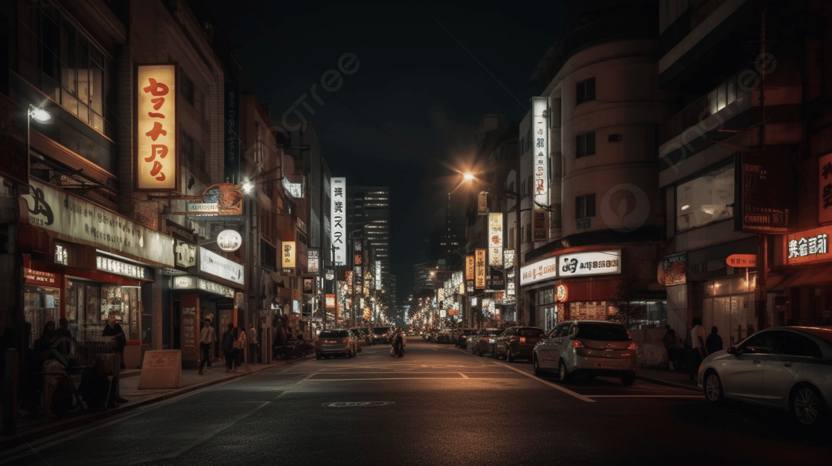 1200x673 Asian Street At Night With Signs And Parked Cars Background, Around Myeongdong, Seoul, South Korea Background Image And Wallpaper for Free Download