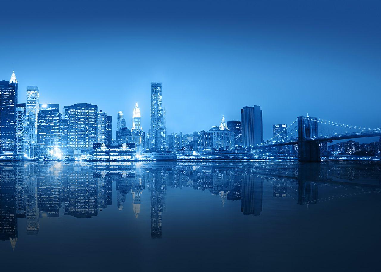 1280x914 Hình nền máy tính để bàn Thành phố New York Hoa Kỳ Cầu Những con sông vào ban đêm