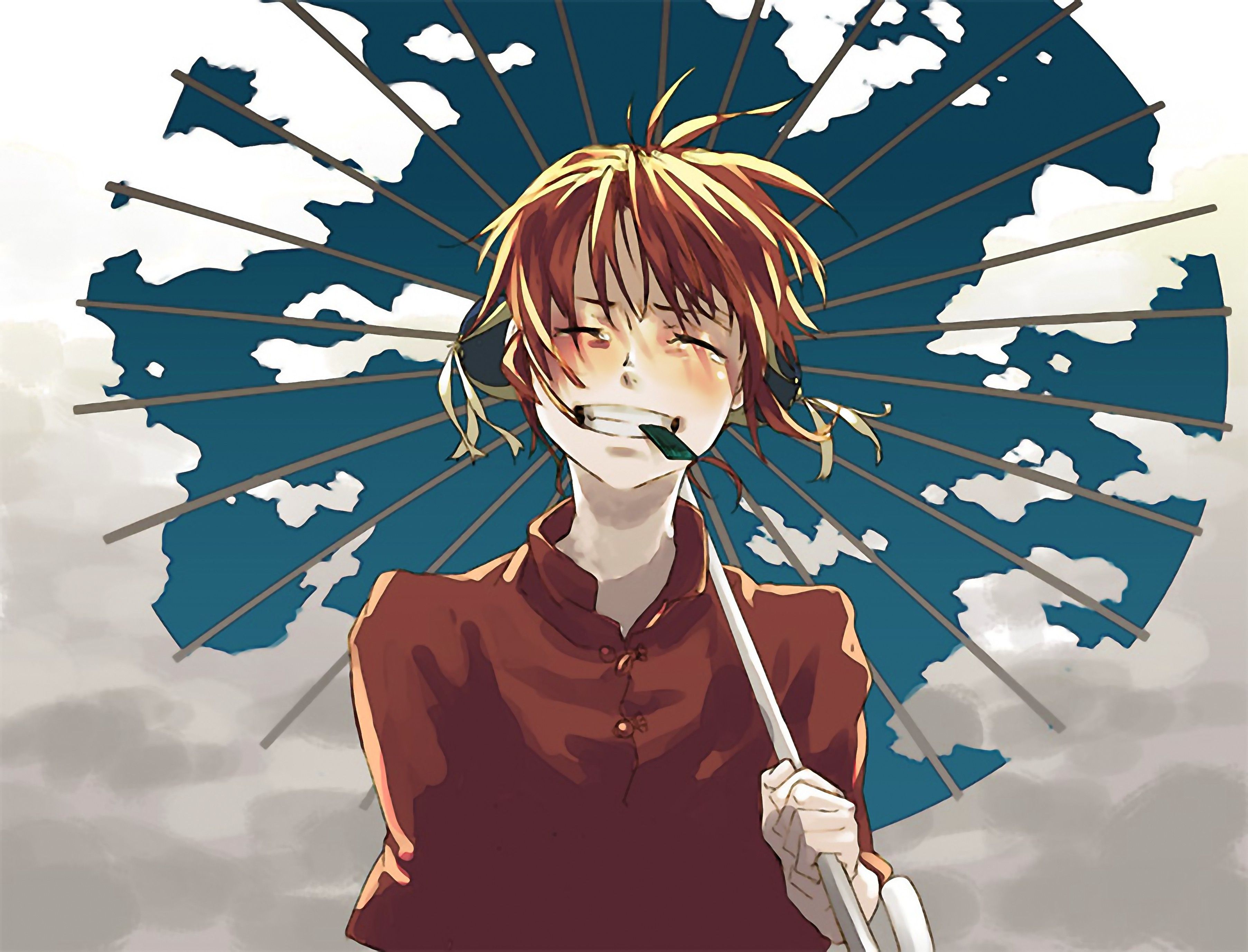 3611x2755 umbrella, seaweed, Gintama, Kagura, redhead (3611x2755px) on