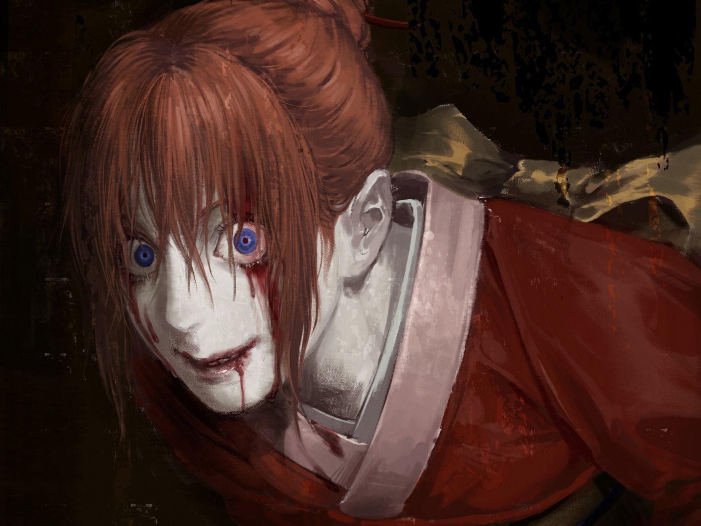 1400x1050 Download wallpaper girl, blood, Gintama, Kagura, crazy eyes, section art in resolution 1400x1050