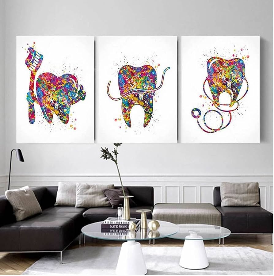 894x900 Dental Art Set Watercolor Print Pediatric Dentist Gift Dental Gift Decoration Dentist Medicine Art Dental Care Dentist Office Decor Frameless 40×60cm×3pcs : Amazon.com.au: Home