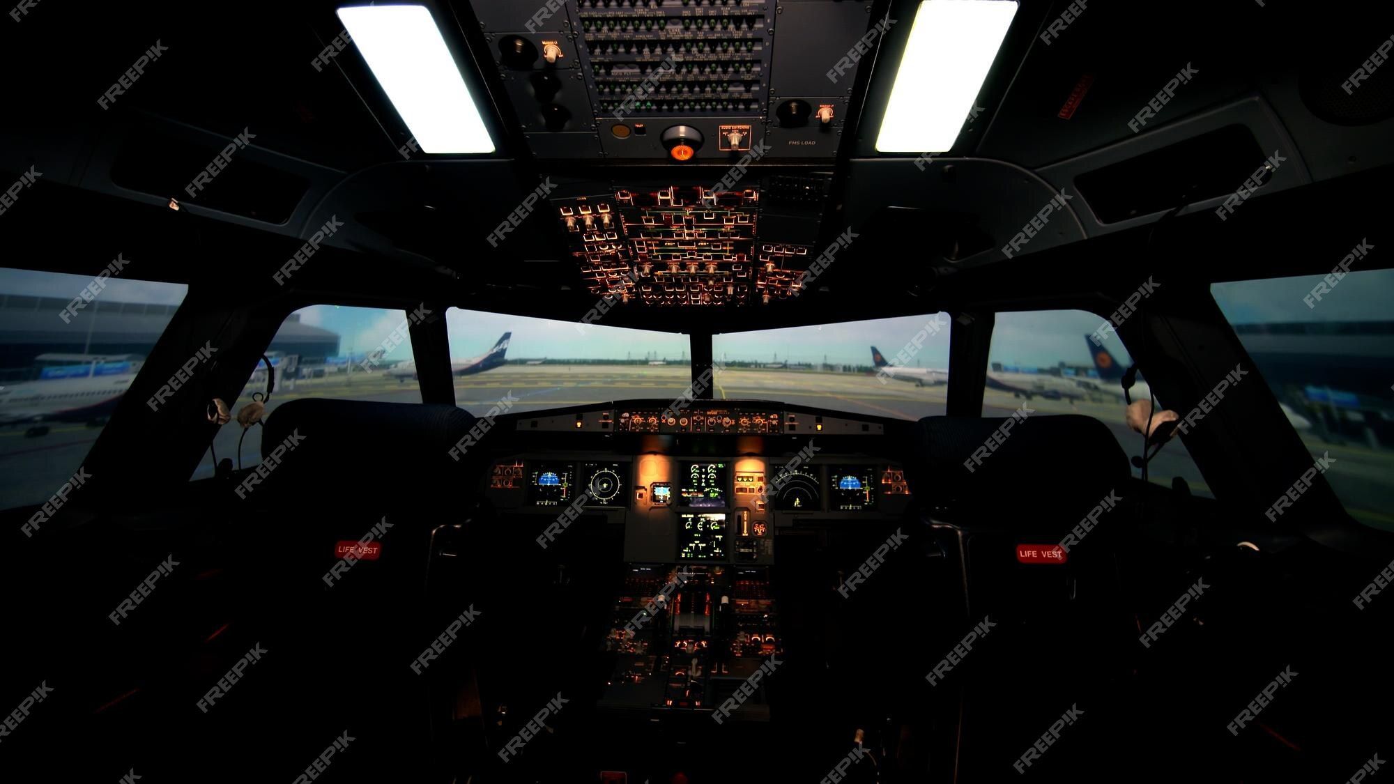 2000x1125 Premium Photo. Empty cockpit or flight deck of modern passenger plane