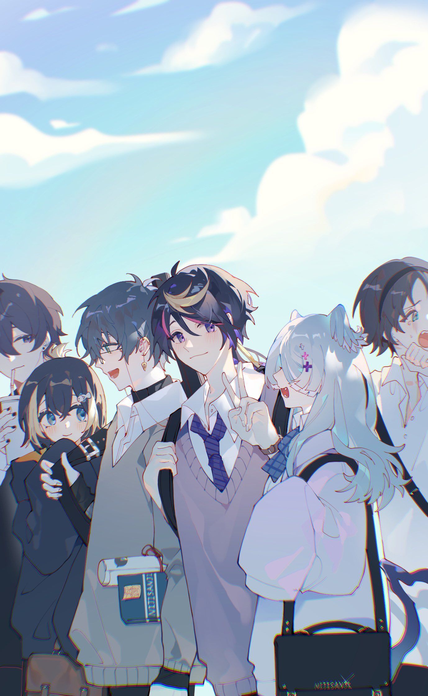 1378x2239 elira pendora, petra gurin, ike eveland, mysta rias, shu yamino, and 1 more (nijisanji and 2 more) drawn by naka_(carolnaka_)