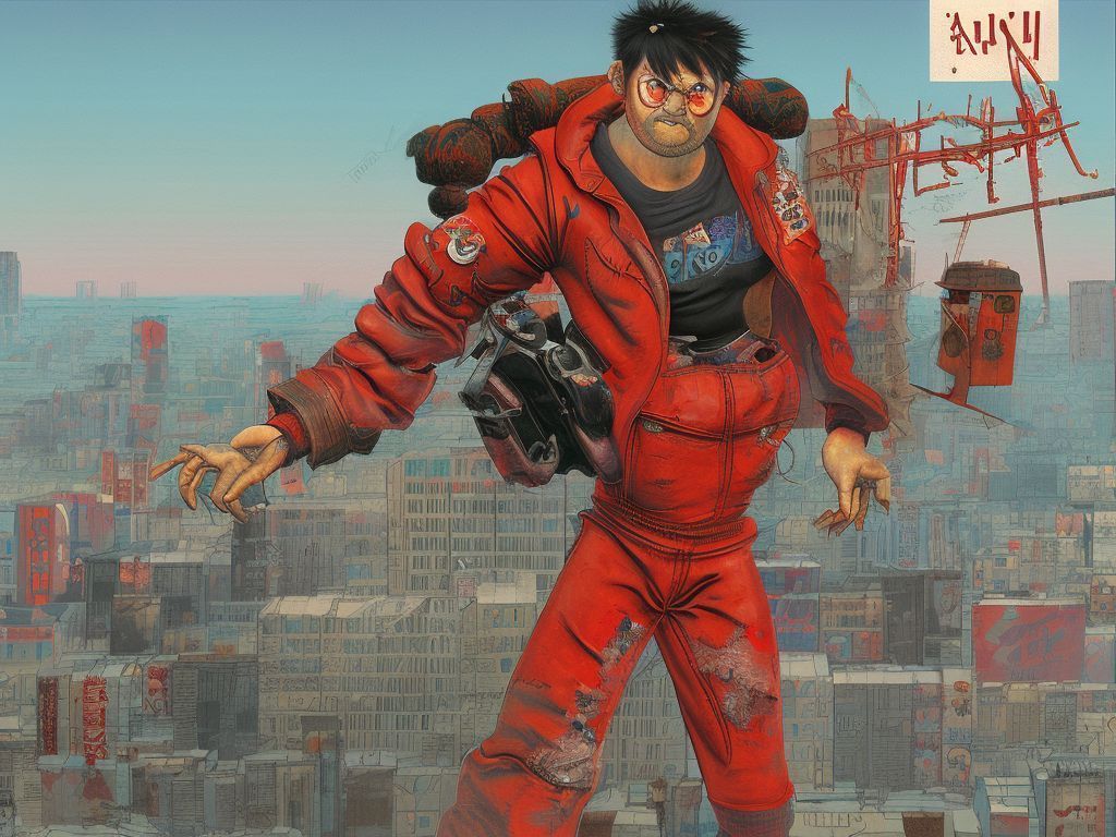 1024x768 Dull Jay714: Akira Kaneda Full Body, Destroyed Tokyo City Background