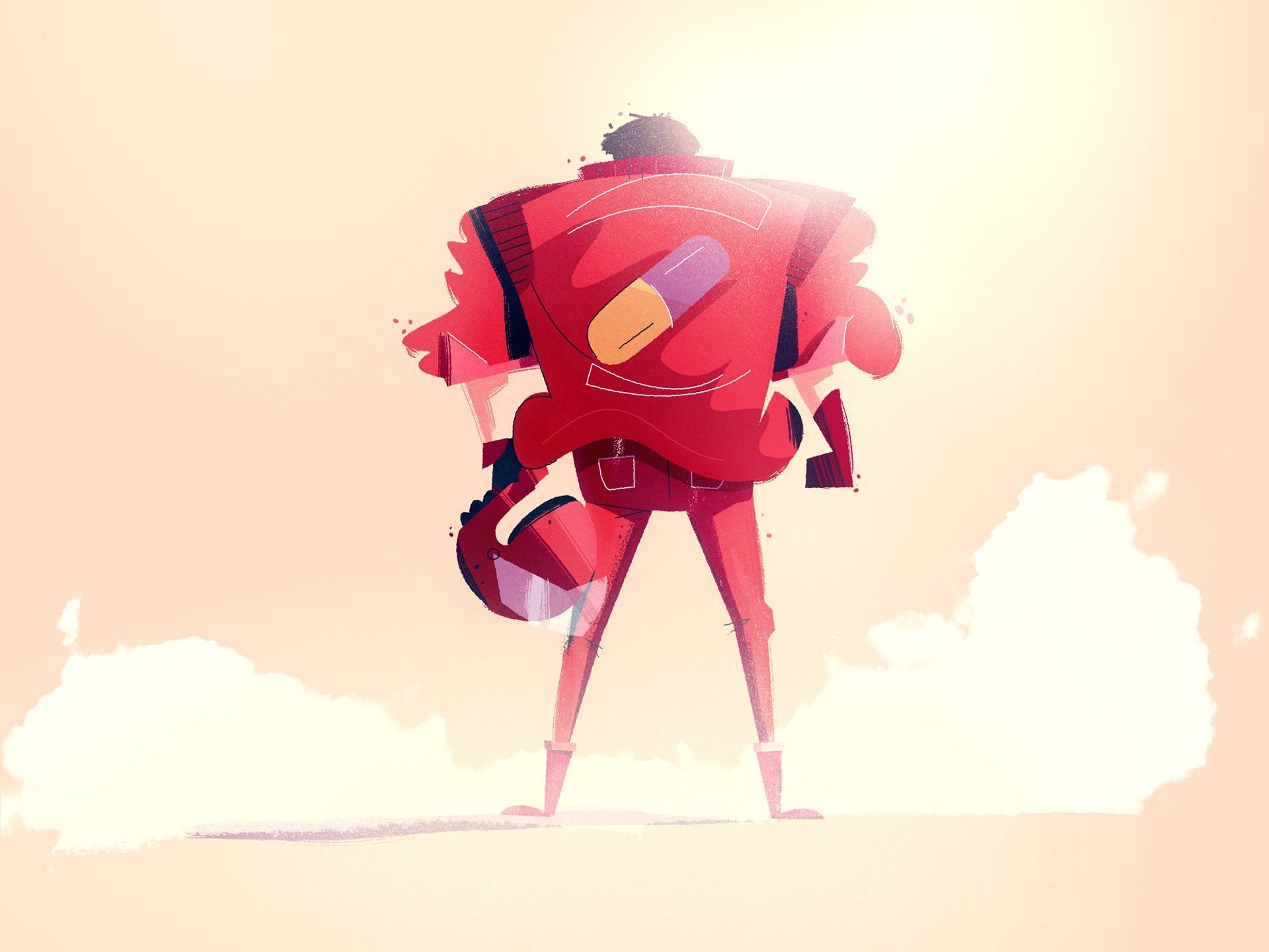 1920x1440 Kaneda from Akira standing with his back to the camera, smoke at his feet holding a helmet