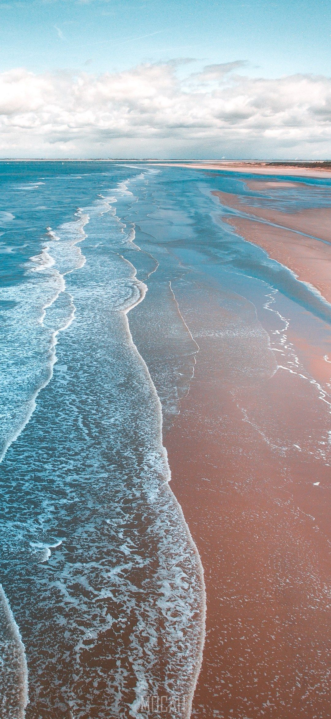 1080x2340 crystal blue waves coming in onto a sandy beach, _coastline, Xiaomi Mi 10T Pro 5G wallpaper download, 1080x2340 Gallery HD Wallpaper