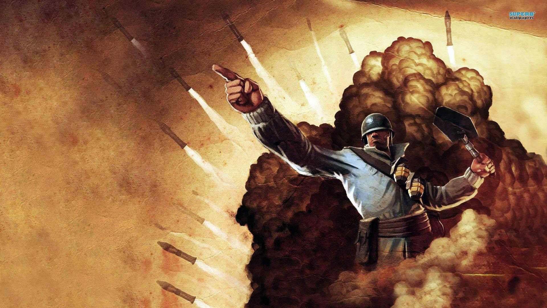 1920x1080 Download TF2 Soldier On Battlefield Background Wallpaper