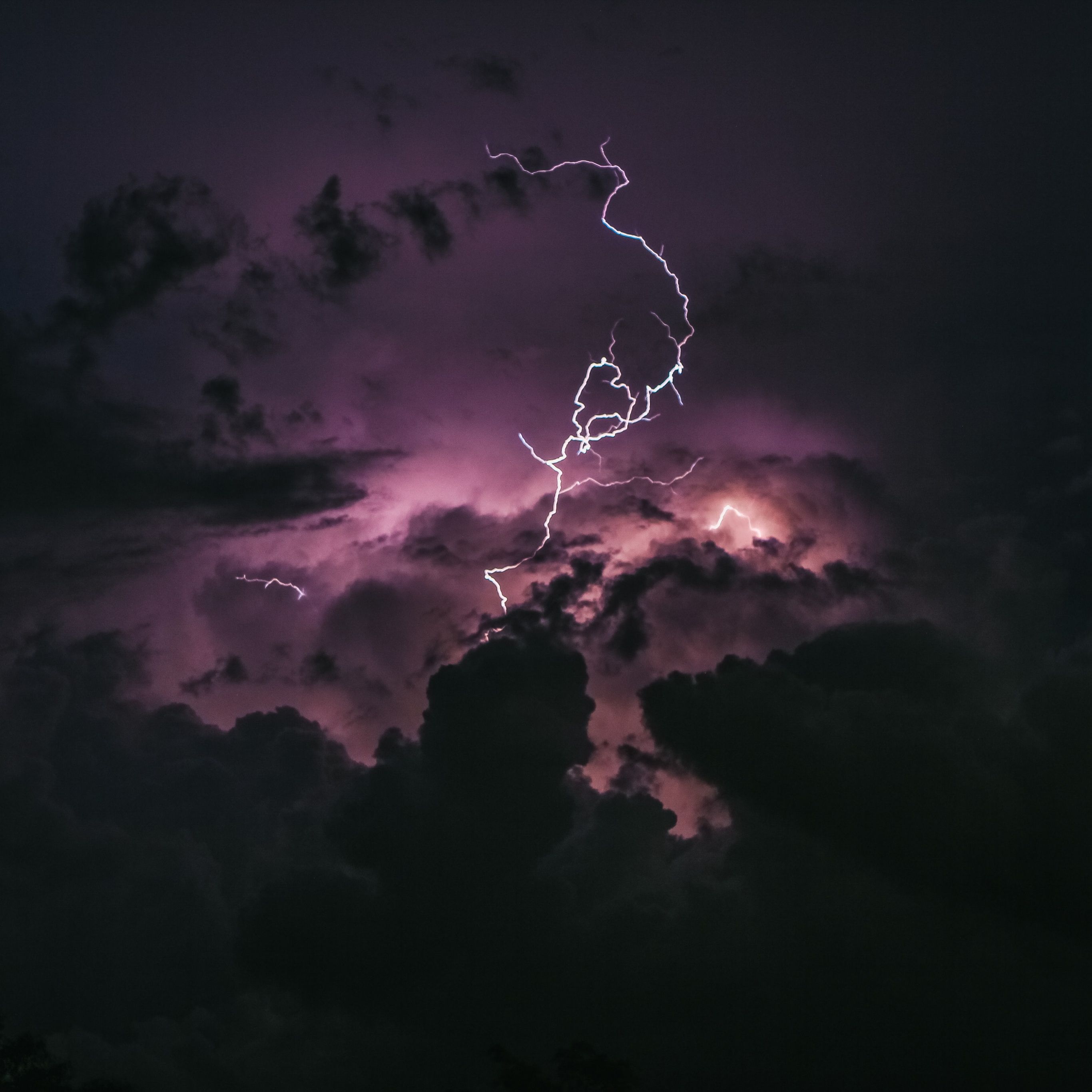 2732x2732 Lightning Strike Wallpaper 4K, Stormy Clouds, Dark Sky
