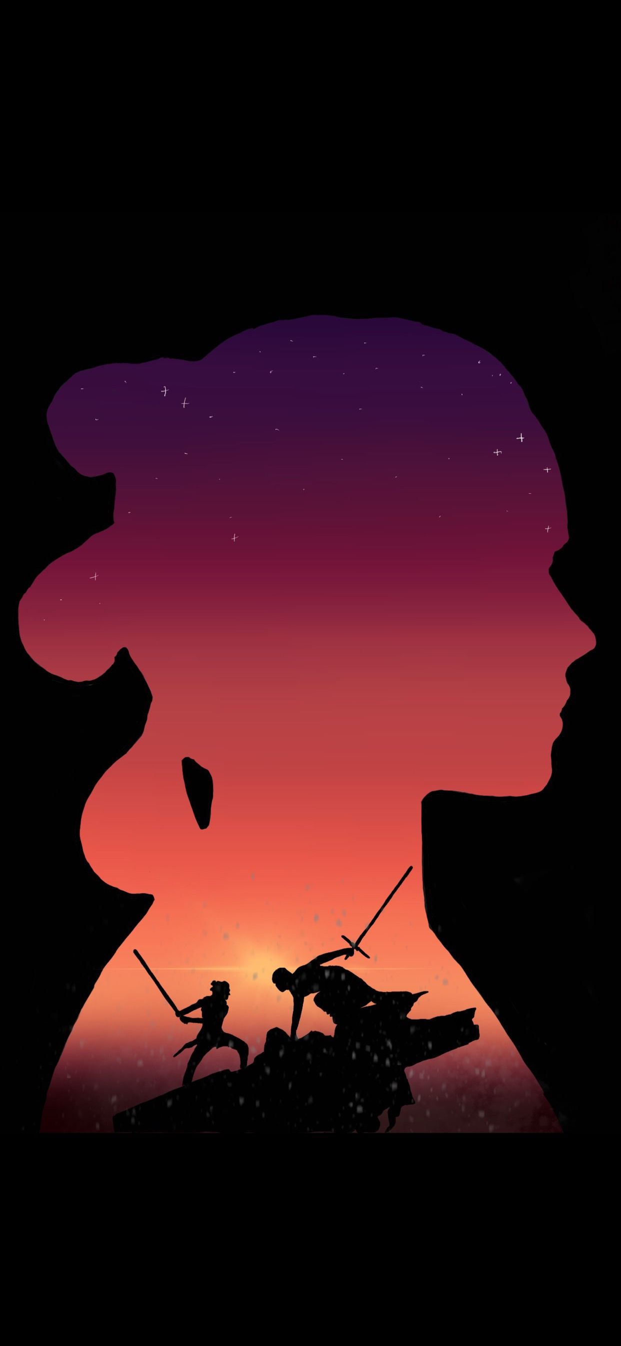1242x2688 Wallpaper silhouette of Rey and the battle between her and Kylo in the rise of Skywalker. Star wars painting, Star wars canvas art, Star wars art painting