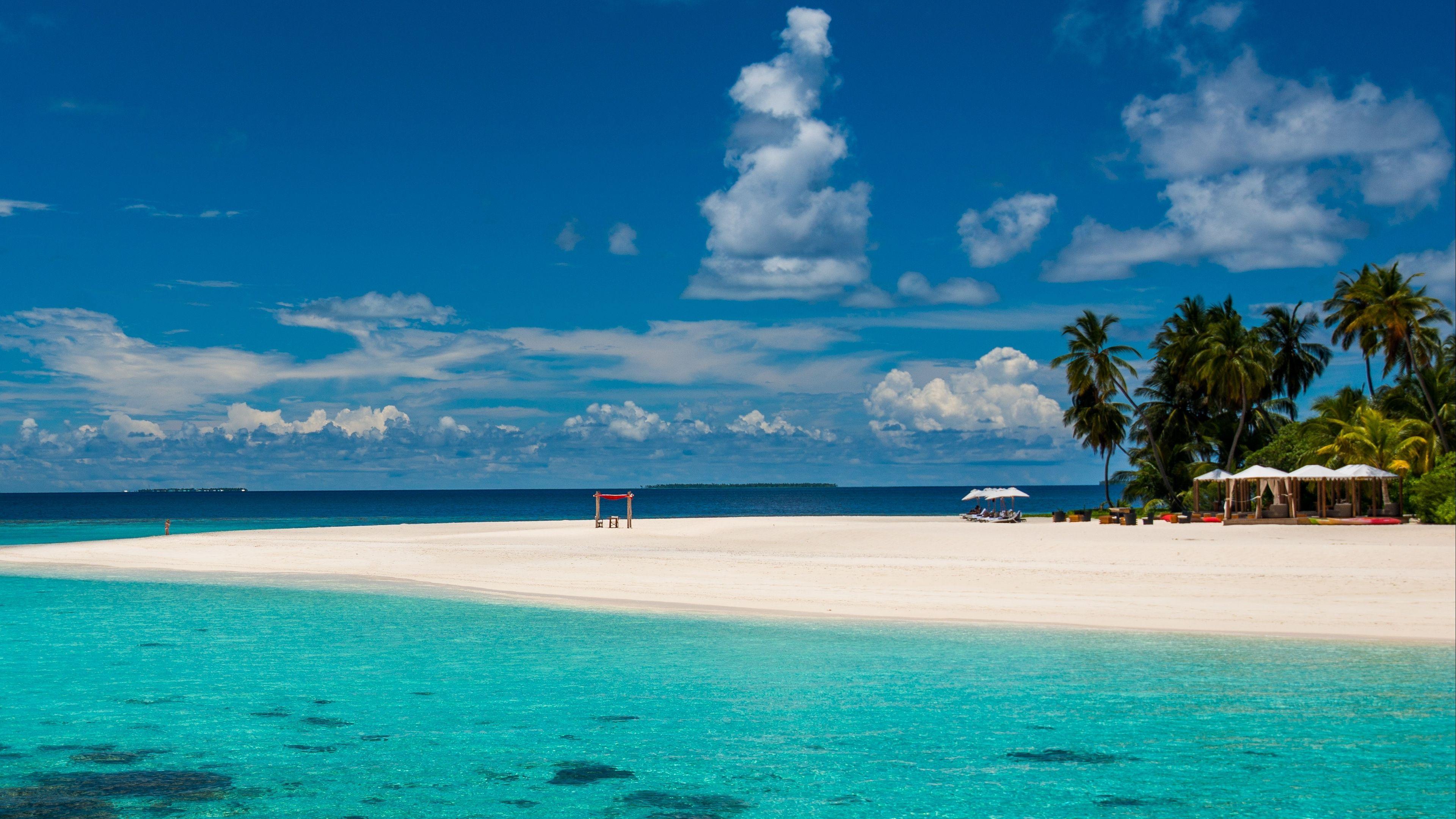 3840x2160 Download wallpaper 3840x2160 maldives, tropics, beach, palm trees