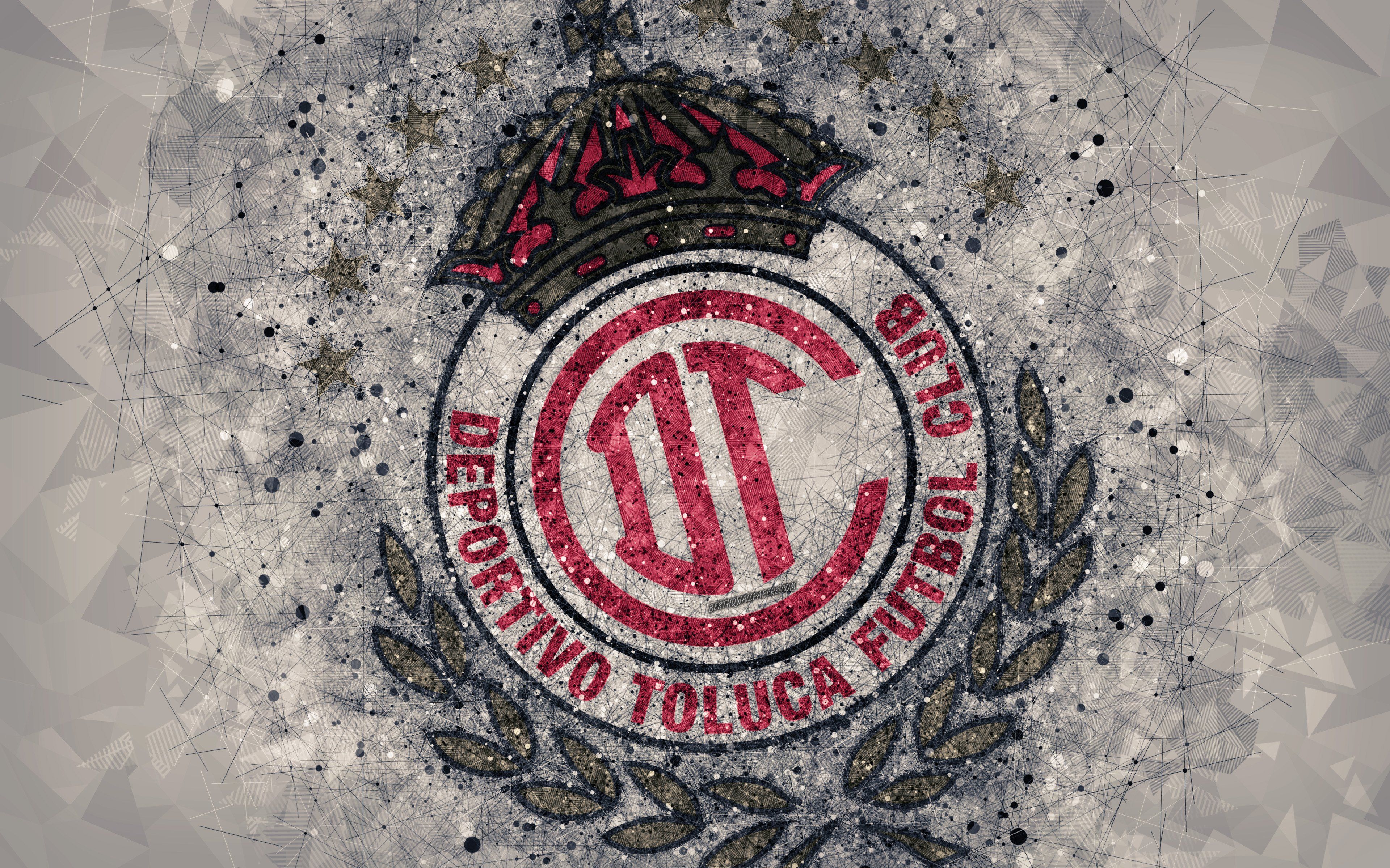 3840x2400 Download wallpaper Deportivo Toluca FC, 4k, geometric art, logo, Mexican football club, gray abstract background, Primera Division, Toluca de Lerdo, Mexico, football, Liga MX for desktop with resolution 3840x2400. High Quality HD