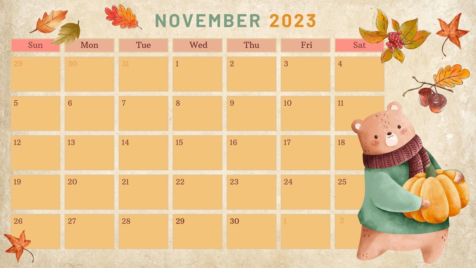 1600x900 Free and customizable november templates